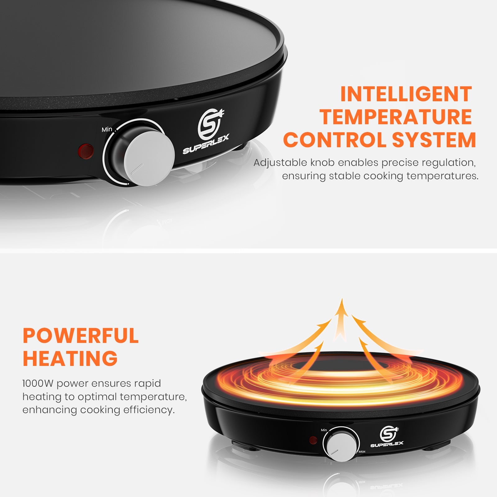 1000W Crepe Maker with Non-Stick Plates & Adjustable Temperature Control