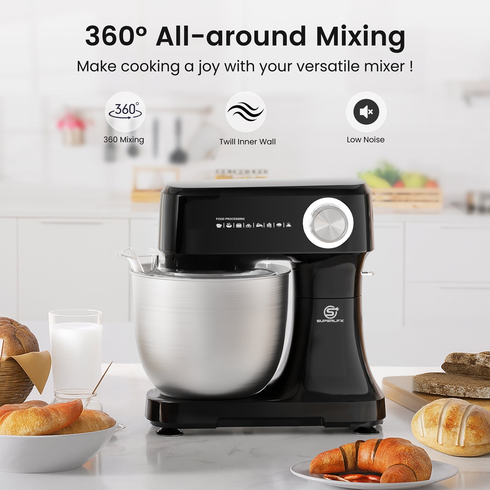 800W Stand Mixer with 4.5L Stainless Steel Bowl & 10-Speed Control