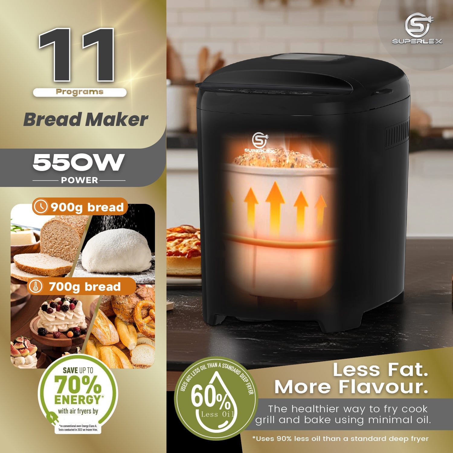 Bread Maker with 11 Programs, Dual Loaf Sizes & 13-Hour Delay Timer