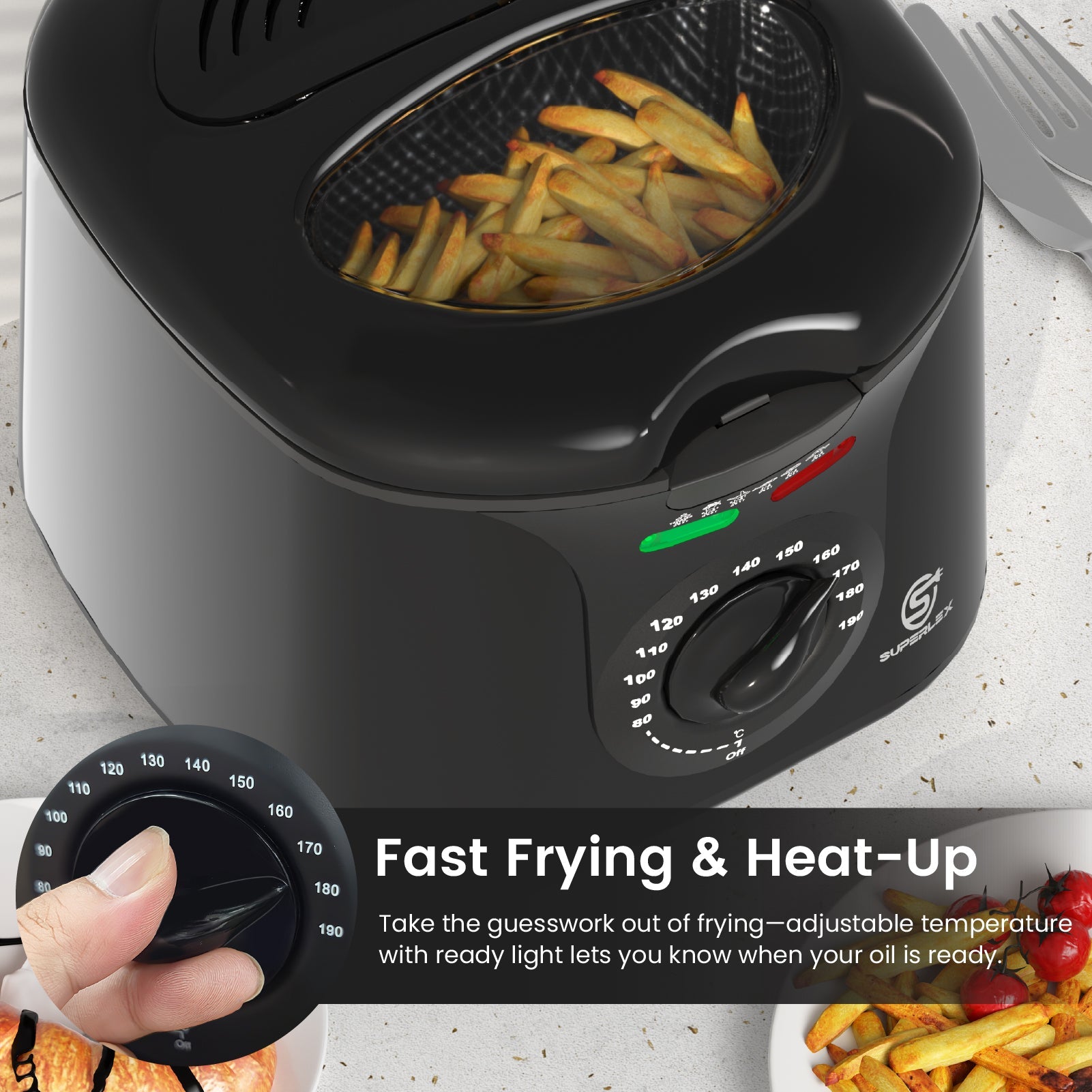 2000W 2L Deep Fat Fryer with Adjustable Temperature & High-Heat Safety