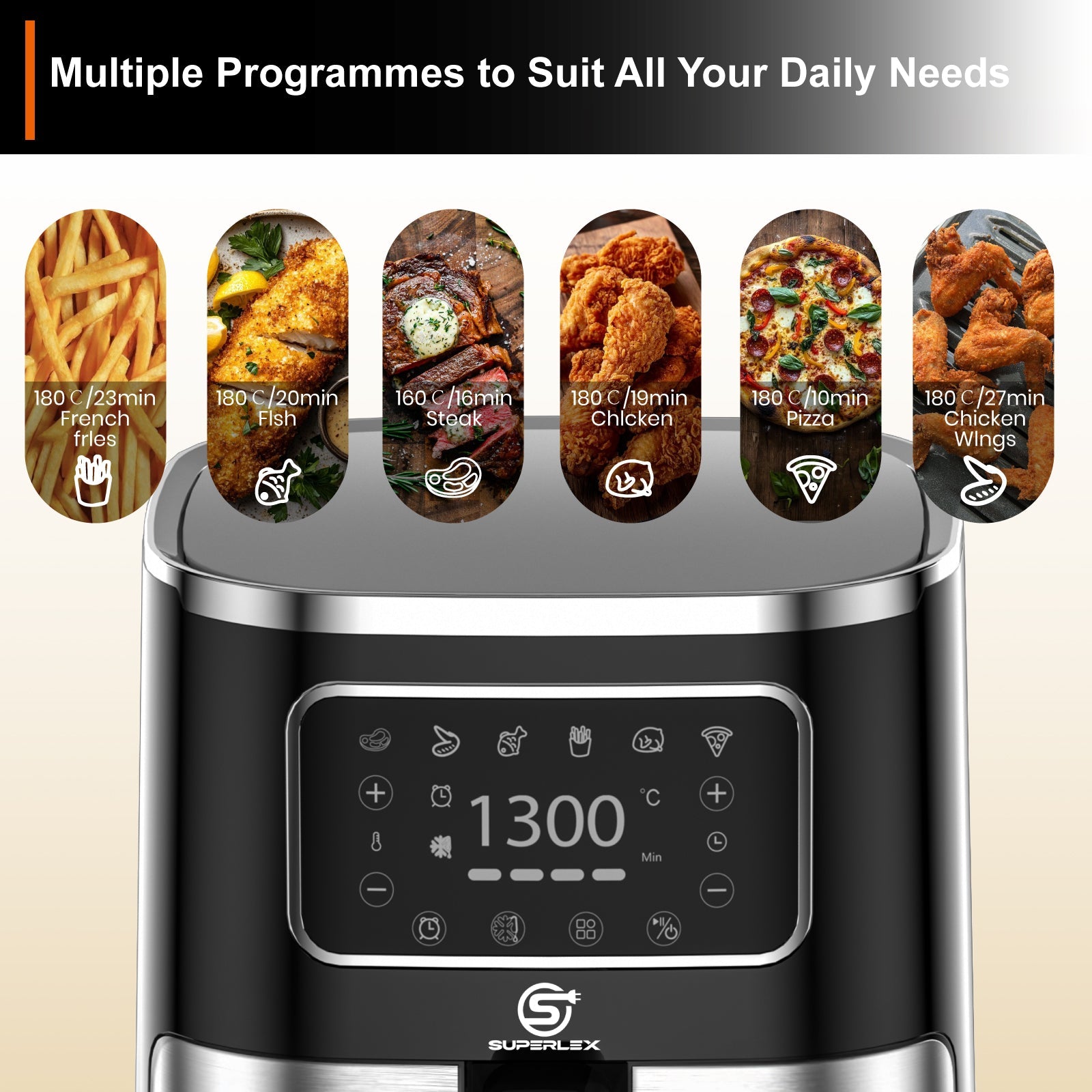 5.5L Digital Stainless Steel Air Fryer 1300W with Timer & Viewing Window