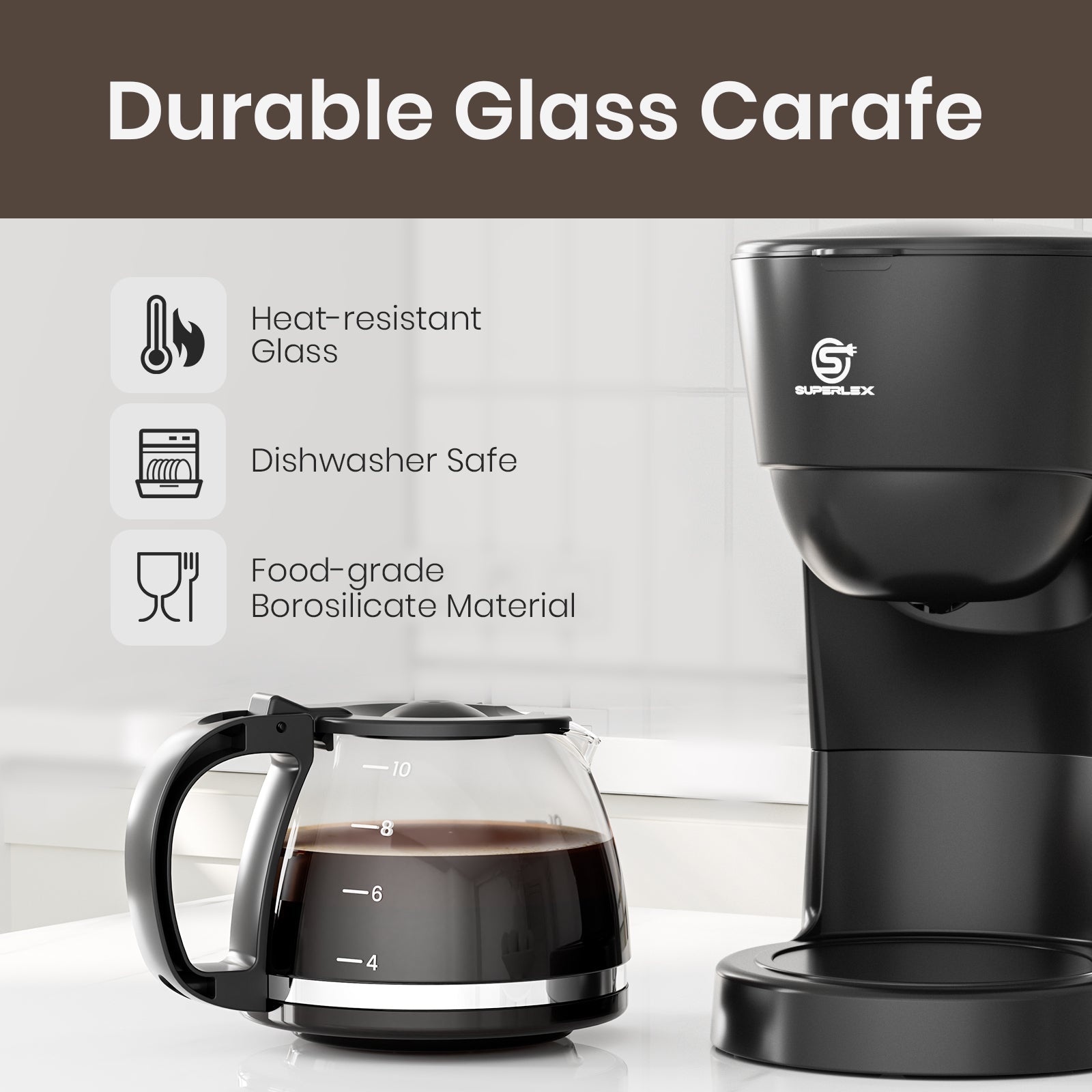 600W Drip Coffee Maker with 1.25L Glass Carafe & Anti-Drip Function