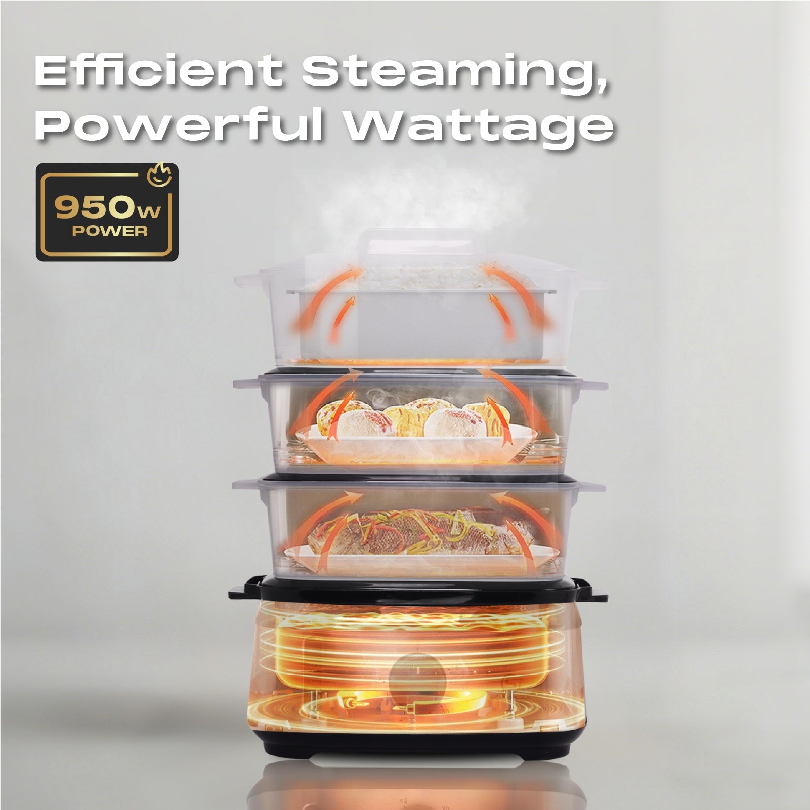 9L 3-Tier Food Steamer 800-950W with Timer & Non-Stick Heating Plate