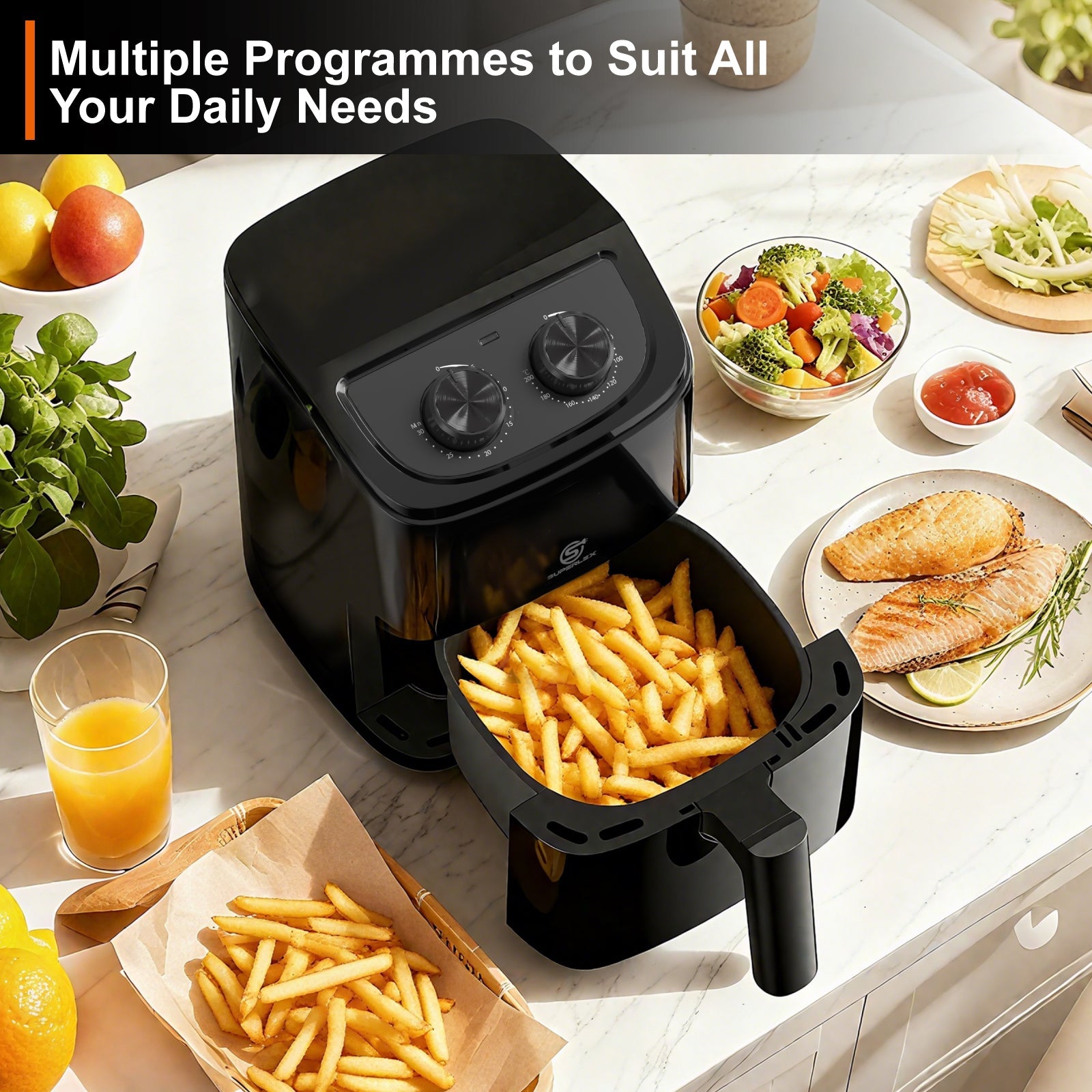 2.3L Manual Air Fryer with Adjustable Temperature & 30-Min Timer