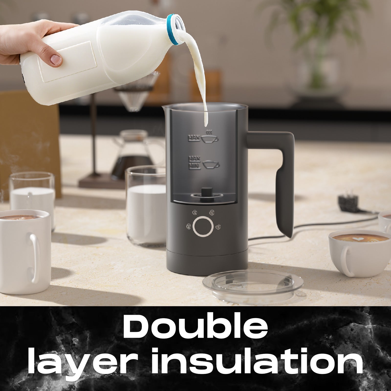 500W Milk Frother with One-Touch Operation & Temperature Control