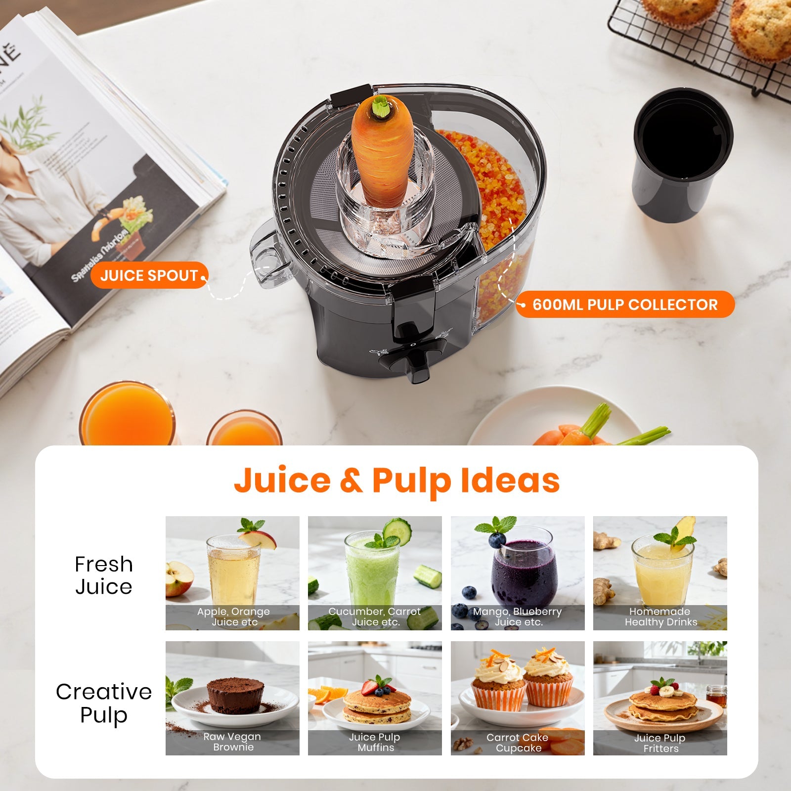 400W Power Juicer with 600ml Capacity – Compact & Easy to Clean