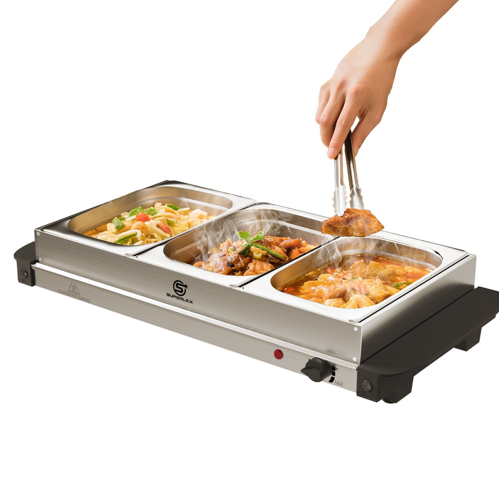 1.5L*3 Stainless Steel Buffet Server with Adjustable Heating & Durable Warming Trays