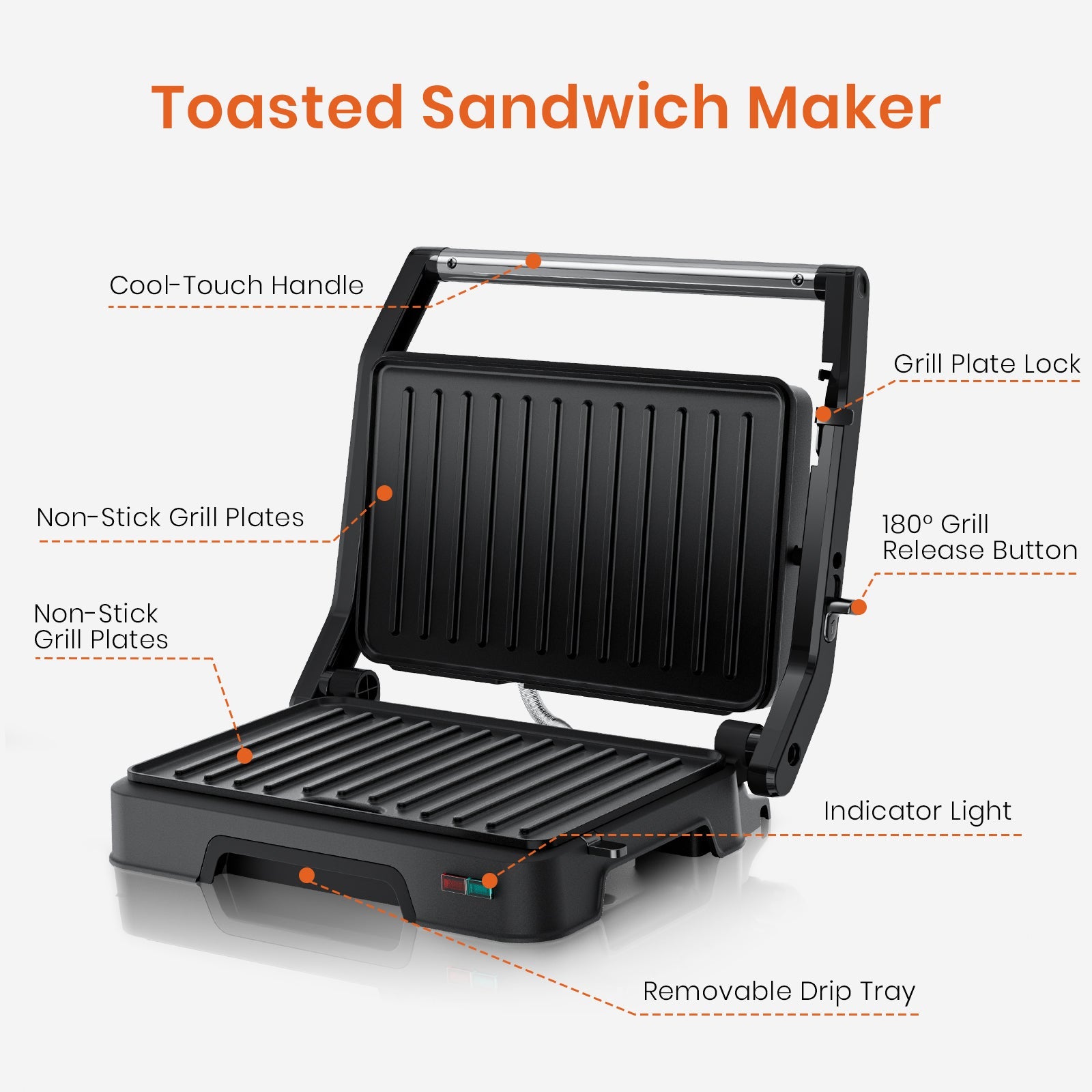 1000W Small Electric Grill – 2-in-1 Panini & Toastie Maker with Non-Stick Plates