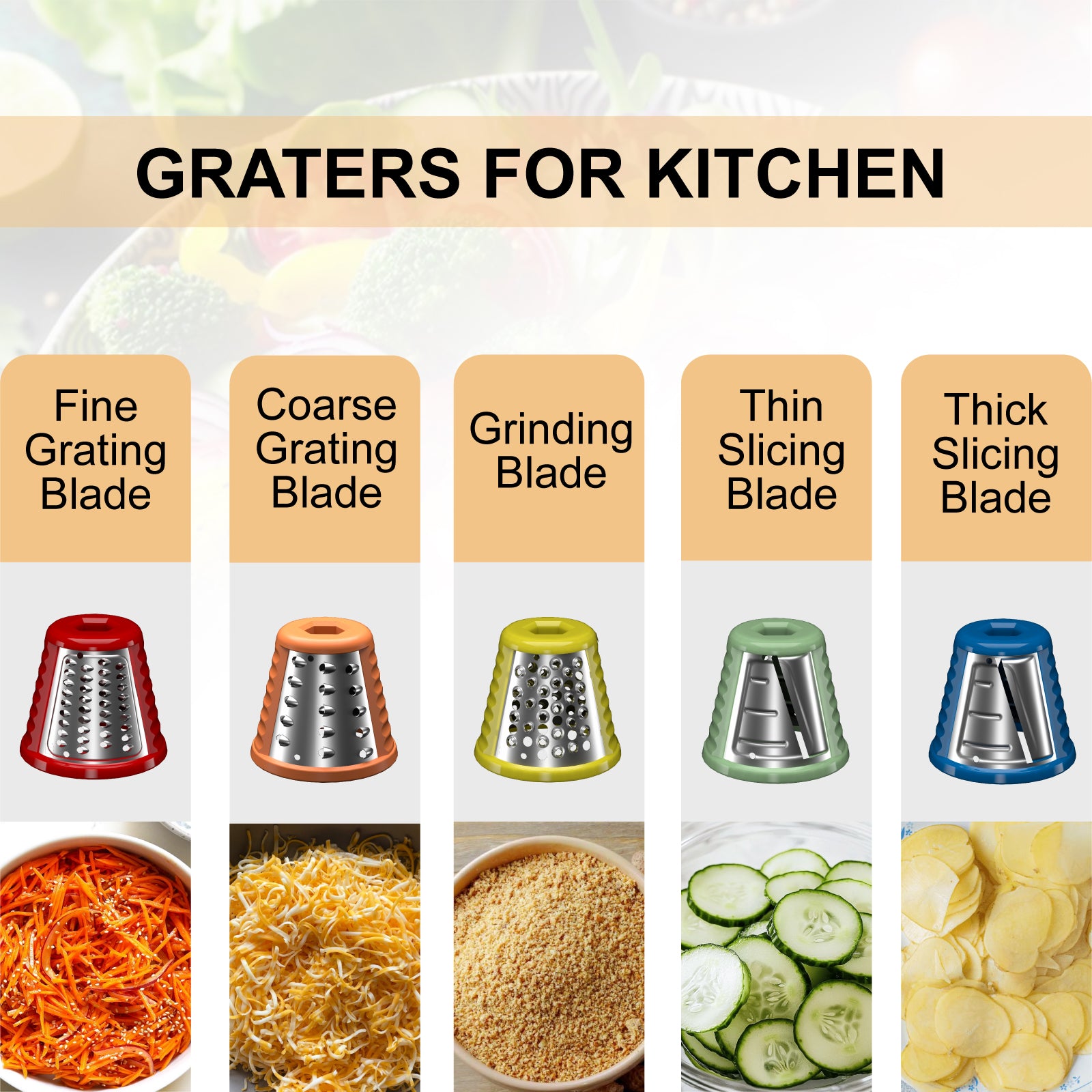 5-in-1 Electric Vegetable Slicer with 5 Interchangeable Blades for Fruits, Vegetables and Cheese