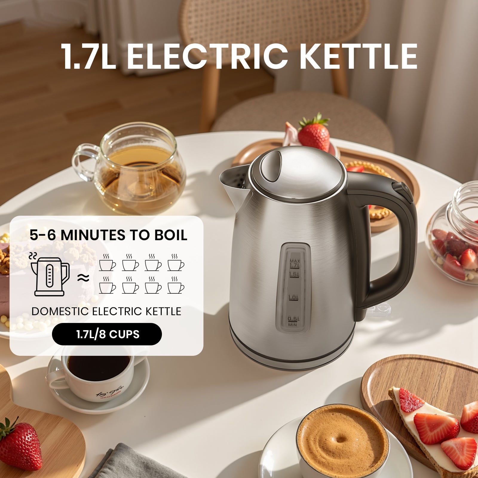 1.7L Electric Kettle with 1850-2200W Fast Boil & Strix Temperature Control