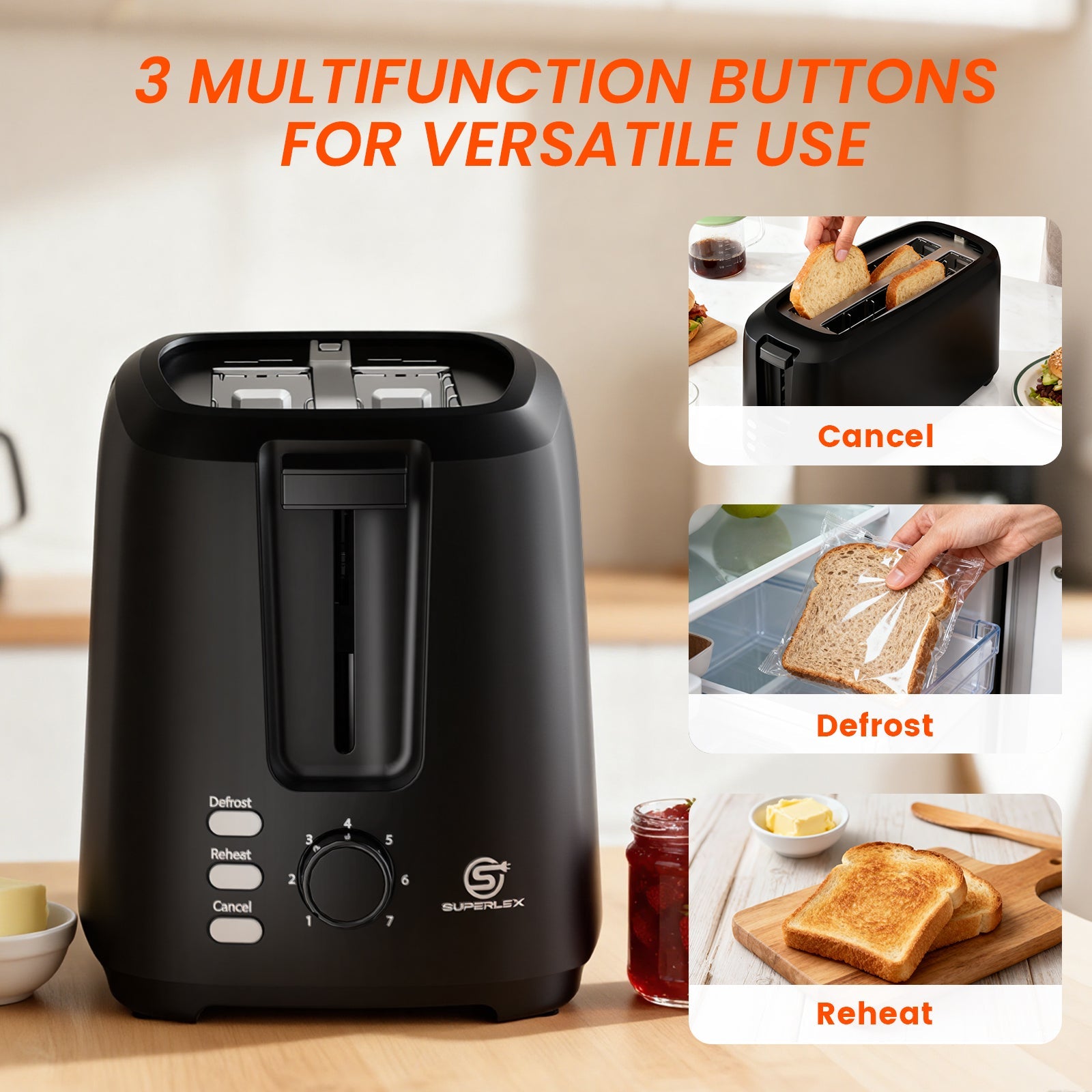 1450W Long Slot 4-Slice Toaster with Adjustable Browning & Auto Pop-Up