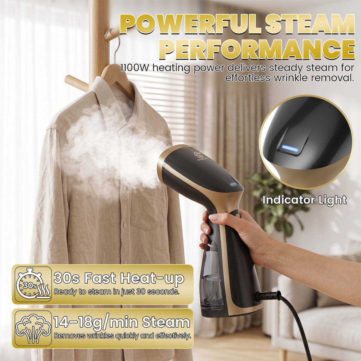 1000W Garment Steamer with Dry Ironing and Vertical Steam Functions