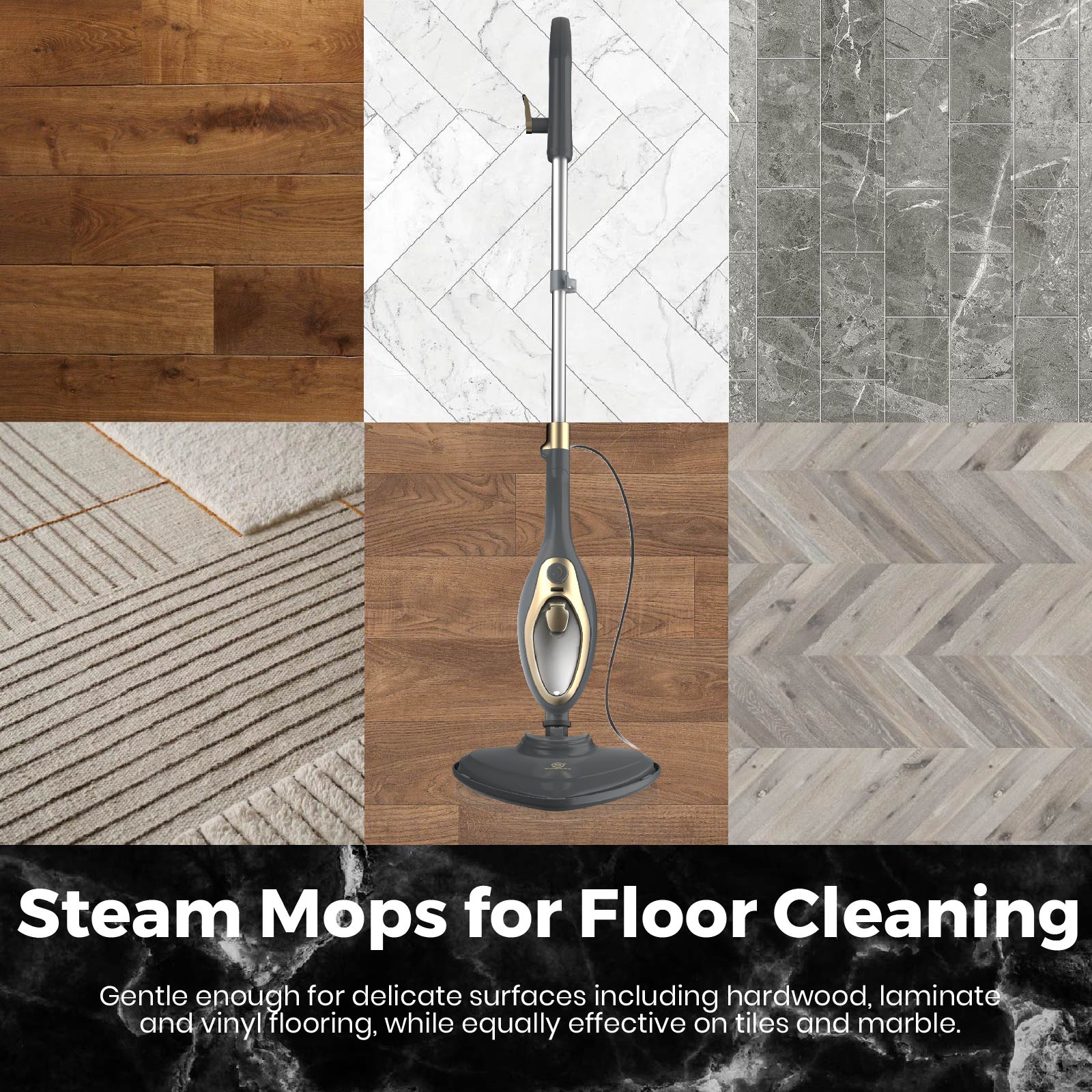 1500W Steam Mop – Fast-Heating Multi-Surface Cleaner with 330ml Tank & Accessories