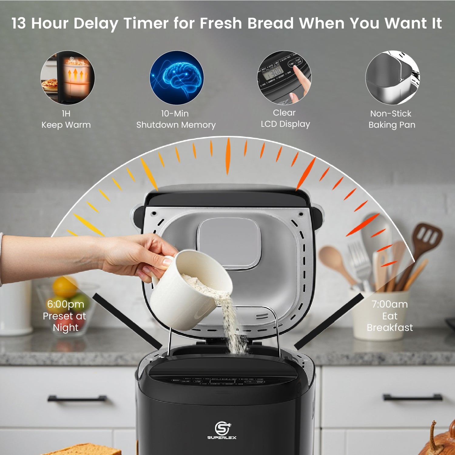 Bread Maker with 11 Programs, Dual Loaf Sizes & 13-Hour Delay Timer