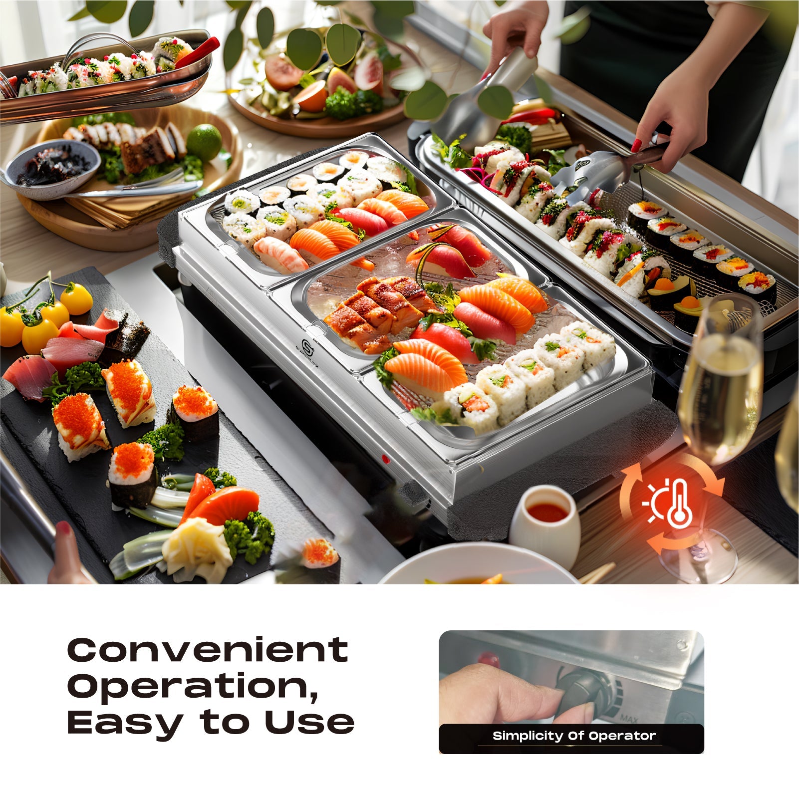 1.5L*3 Stainless Steel Buffet Server with Adjustable Heating & Durable Warming Trays