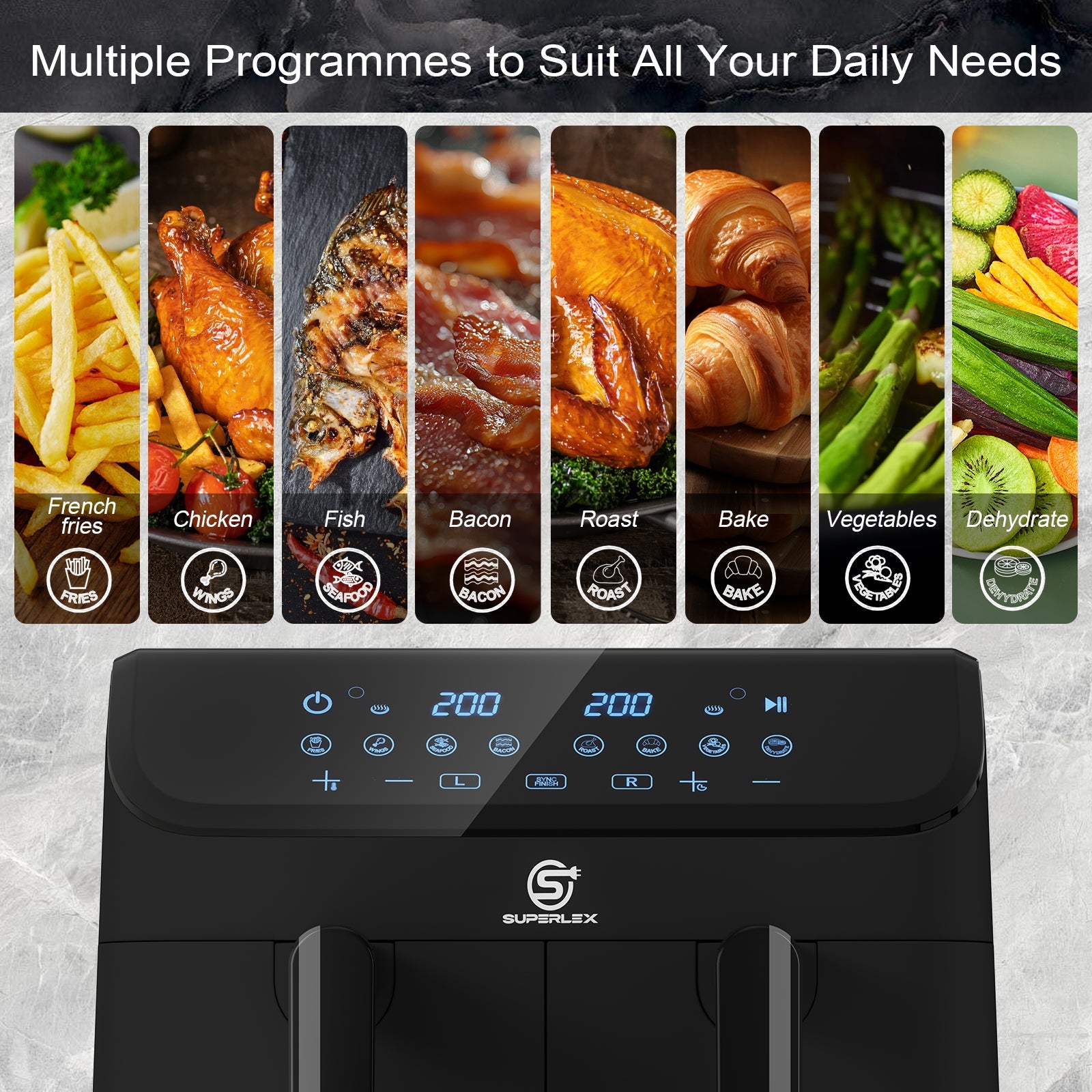 9L Double Air Fryer with Dual Pots, Adjustable Temperature & 30-Min Timer