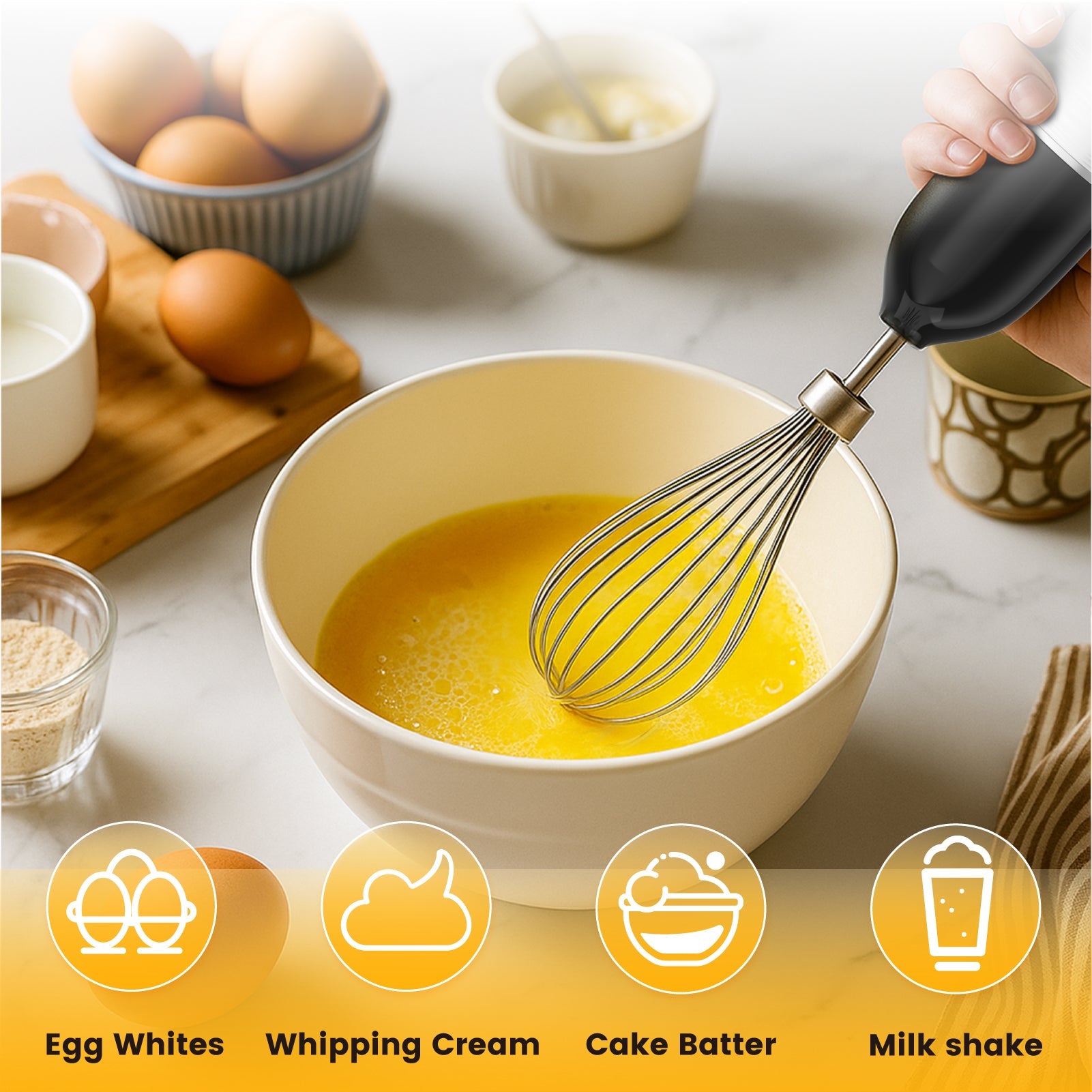 3-in-1 Hand Blender with 350W Motor & 304 Stainless Steel Blades