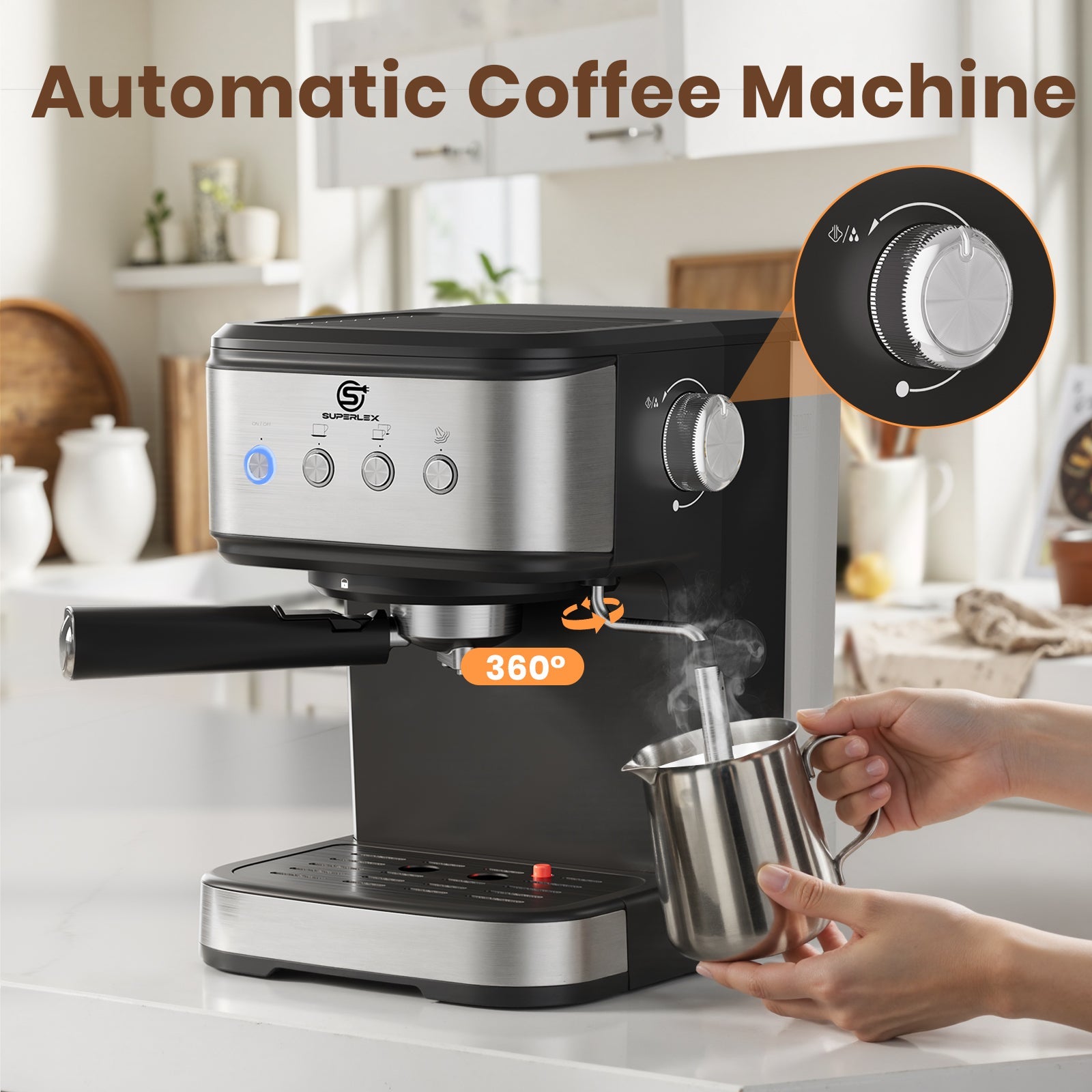 15 Bar Espresso Coffee Maker 1.5L with High-Pressure Frother & Dual Filters