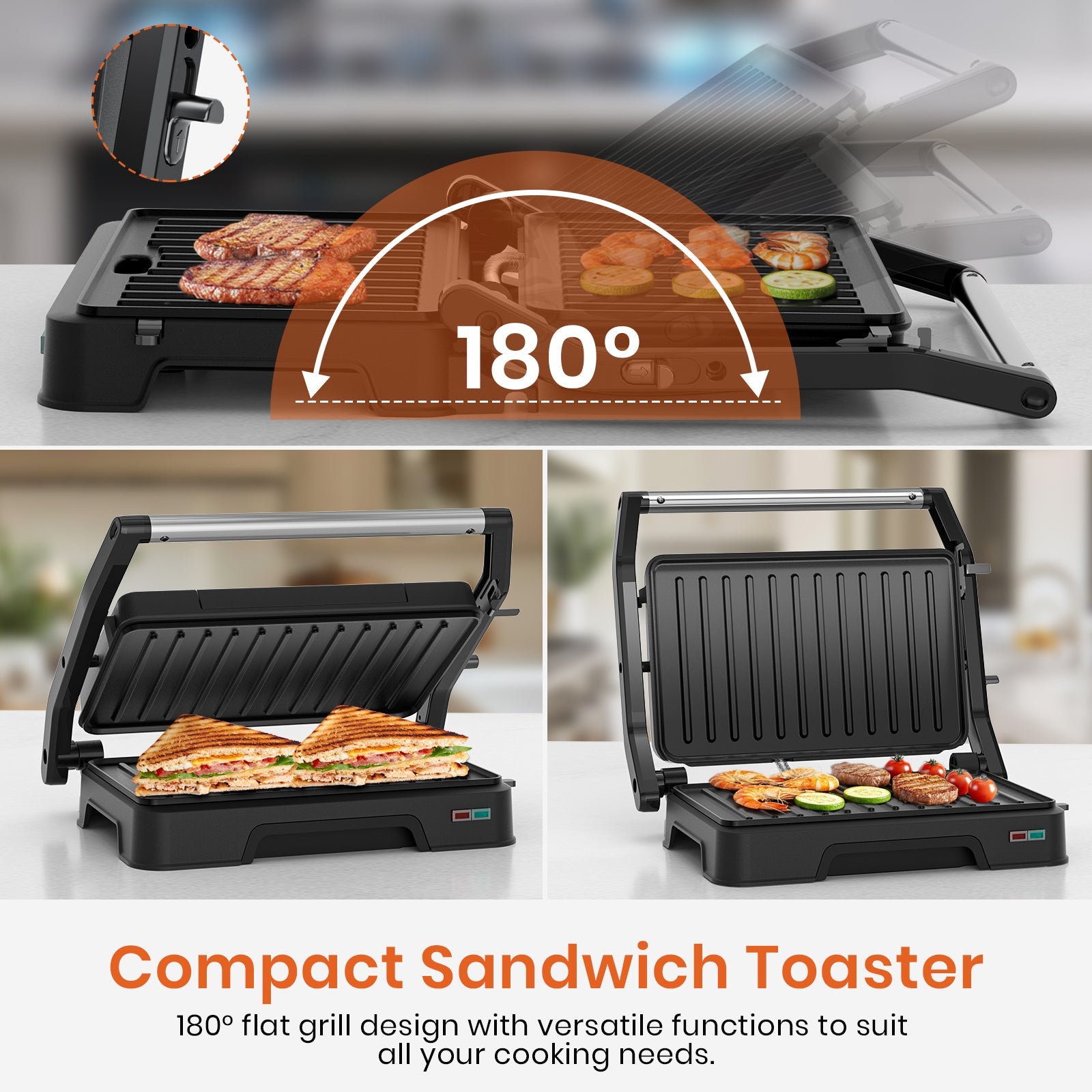 1000W Small Electric Grill – 2-in-1 Panini & Toastie Maker with Non-Stick Plates