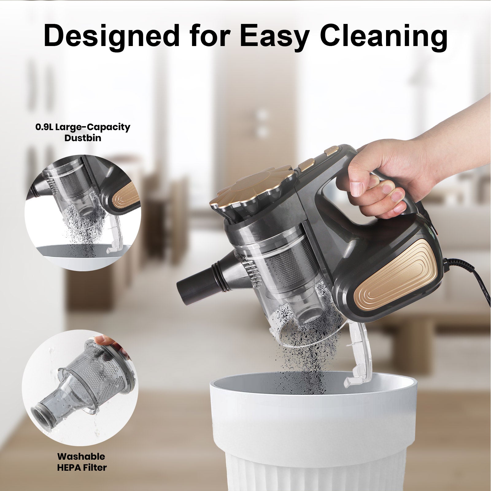 2-in-1 Corded Vacuum Cleaner – 600W Powerful Suction with Cyclone Filtration & Large Dust Bin