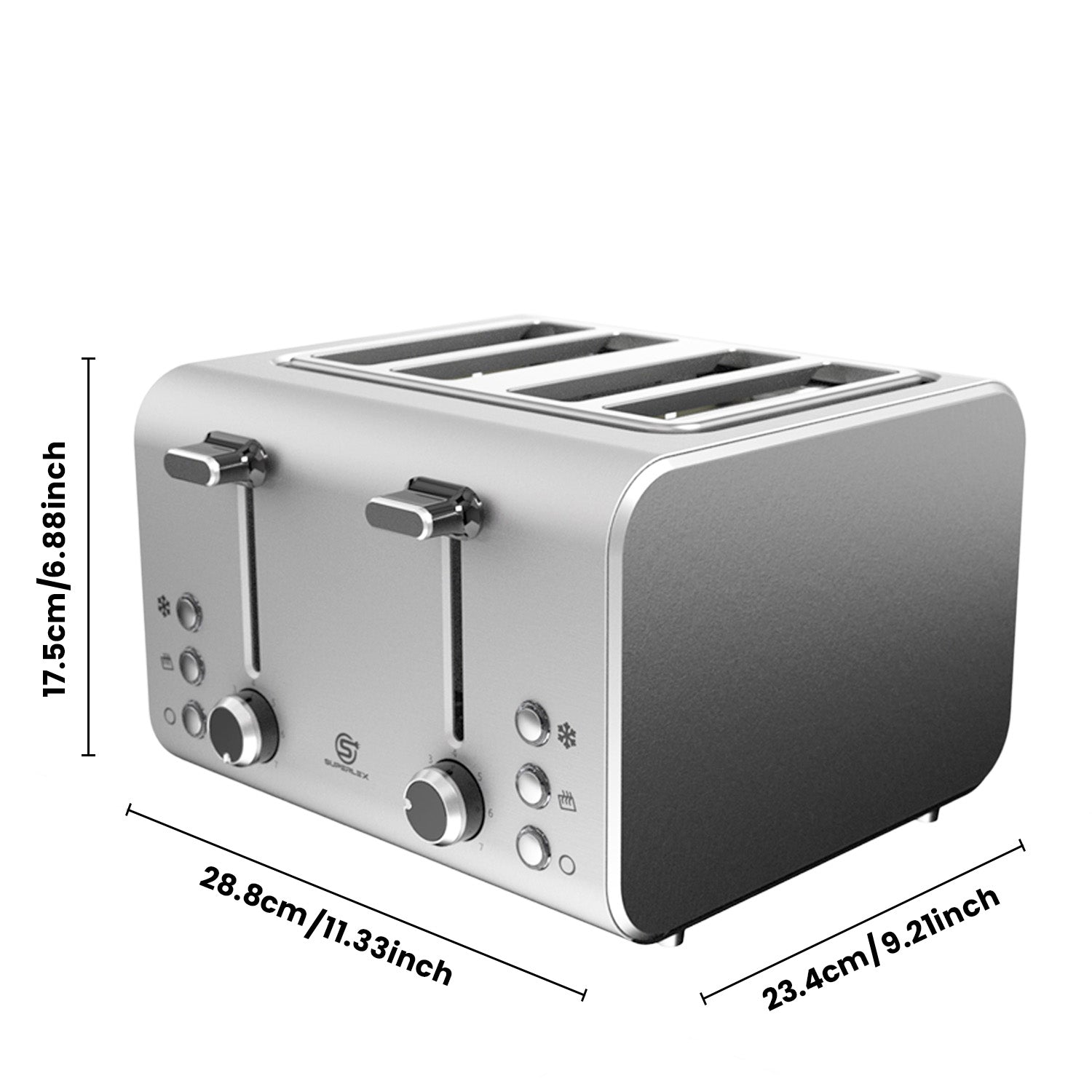 4-Slice Stainless Steel Toaster 1400-1600W with Digital Display & Multi-Function Settings