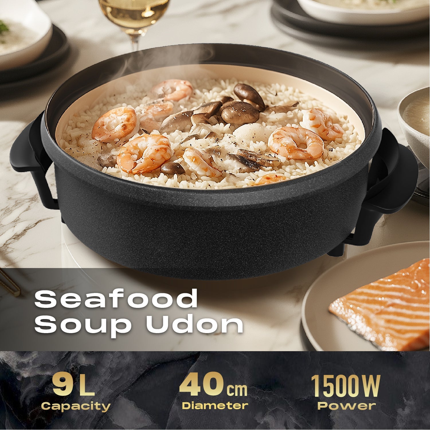 40*7cm Multi Meal Maker with 1500W Power & Adjustable Thermostat