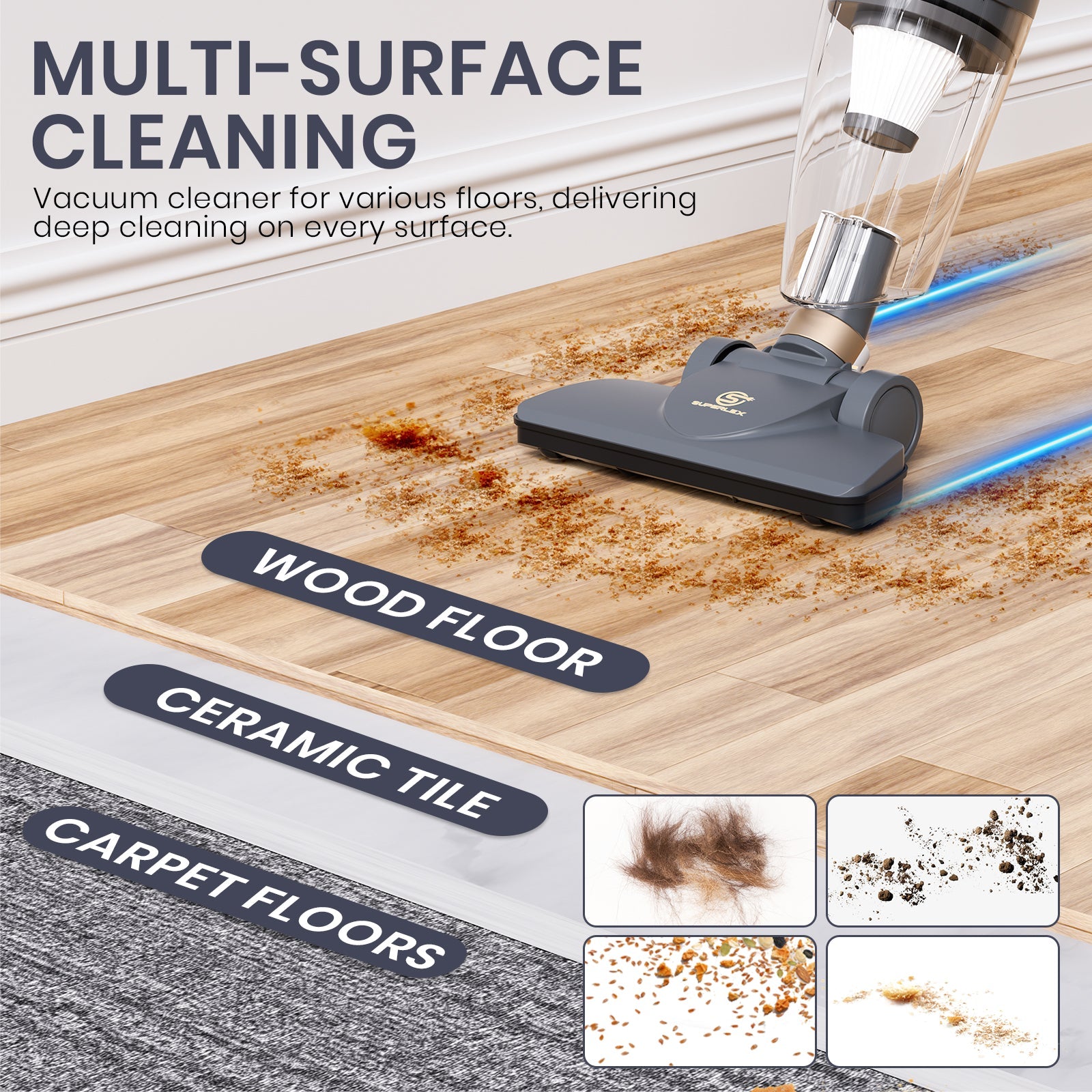 2-in-1 Stick Vacuum Cleaner – Powerful Suction with HEPA Filtration & Multi-Surface Tools