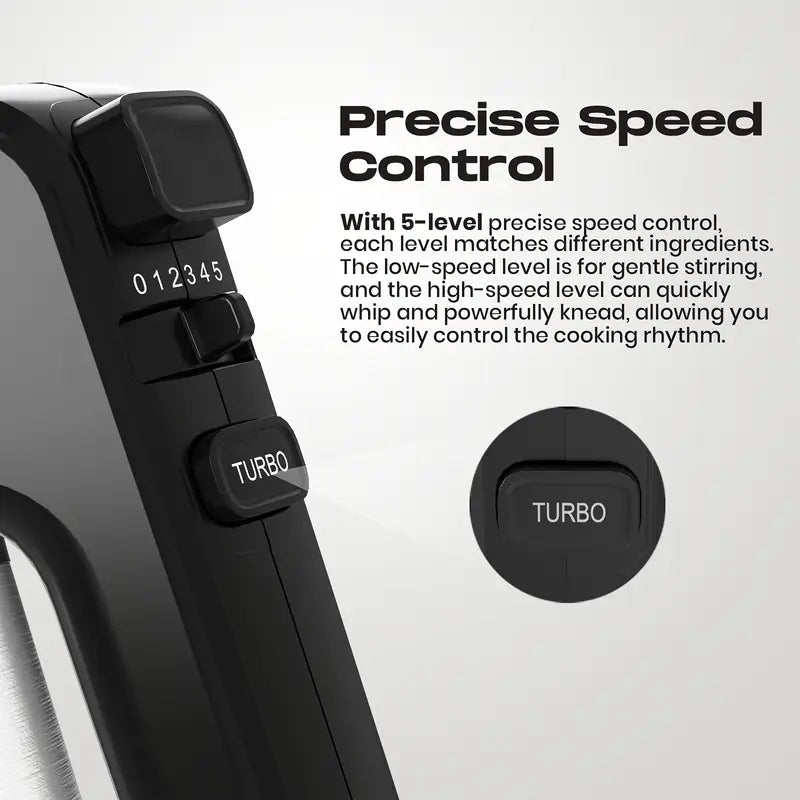 300W Hand Mixer with 5 Speeds, Turbo Mode & Stainless Steel Beaters
