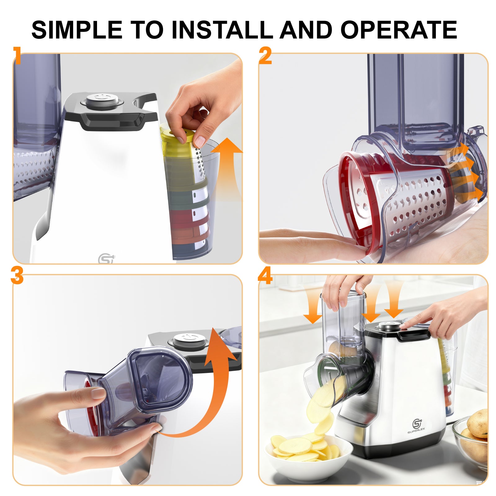 5-in-1 Electric Vegetable Slicer with 5 Interchangeable Blades for Fruits, Vegetables and Cheese