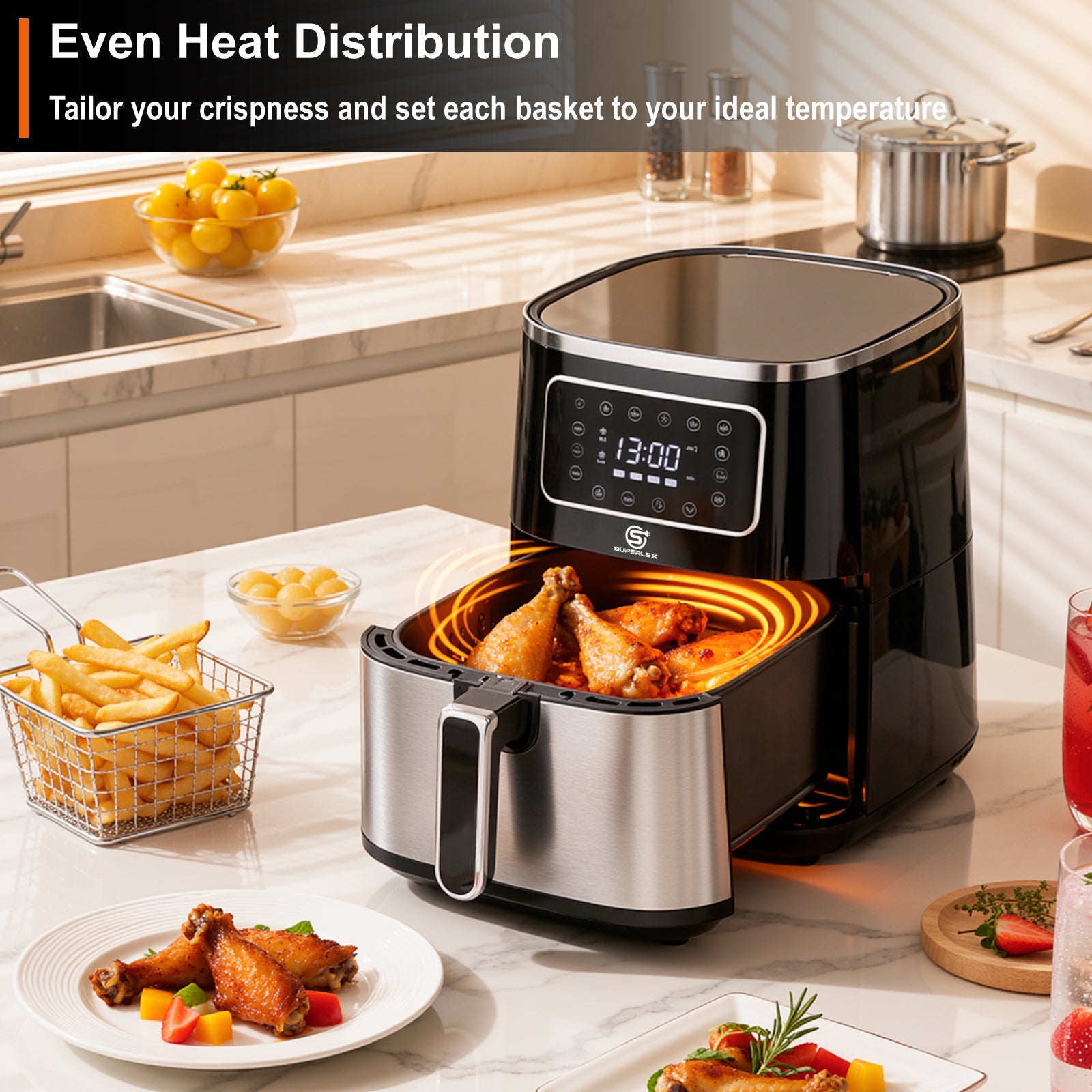 5.5L Digital Stainless Steel Air Fryer 1300W with Timer & Viewing Window