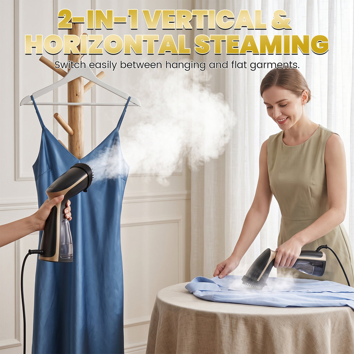1000W Garment Steamer with Dry Ironing and Vertical Steam Functions