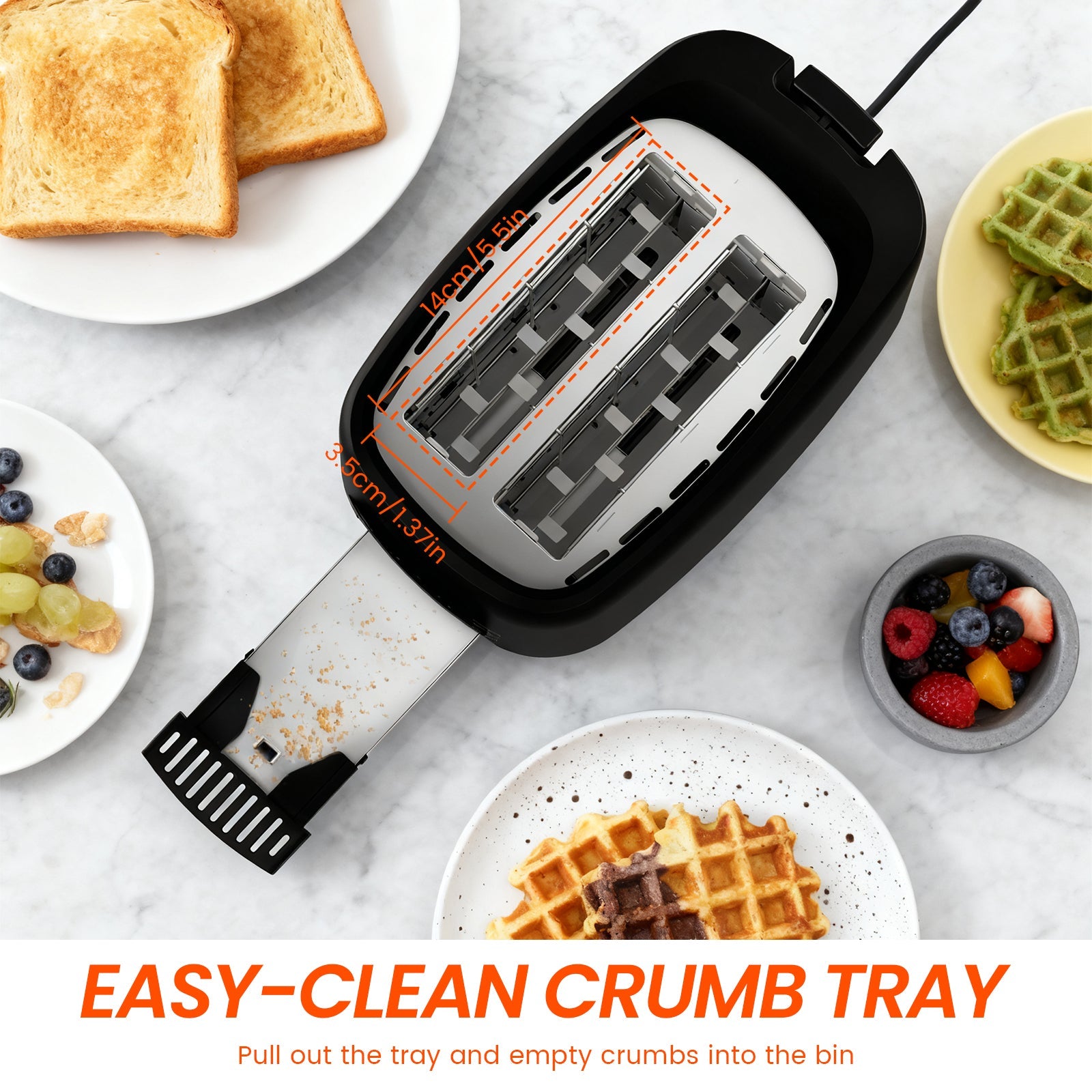 750W 2-Slice Toaster with Adjustable Browning & Auto Pop-Up