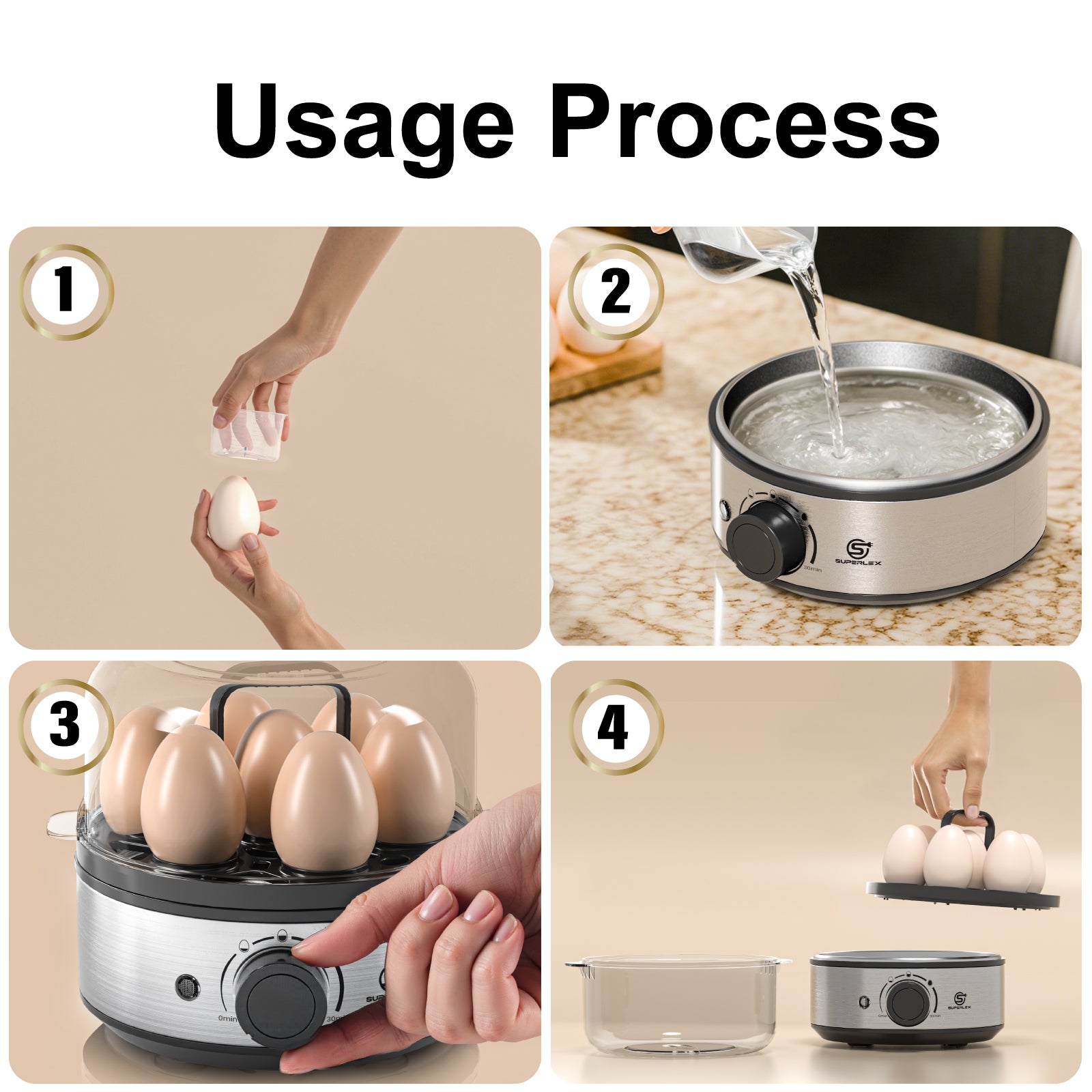 Egg Stainless Steel Cooker with Multi-Level Design & Audible Beep Alert