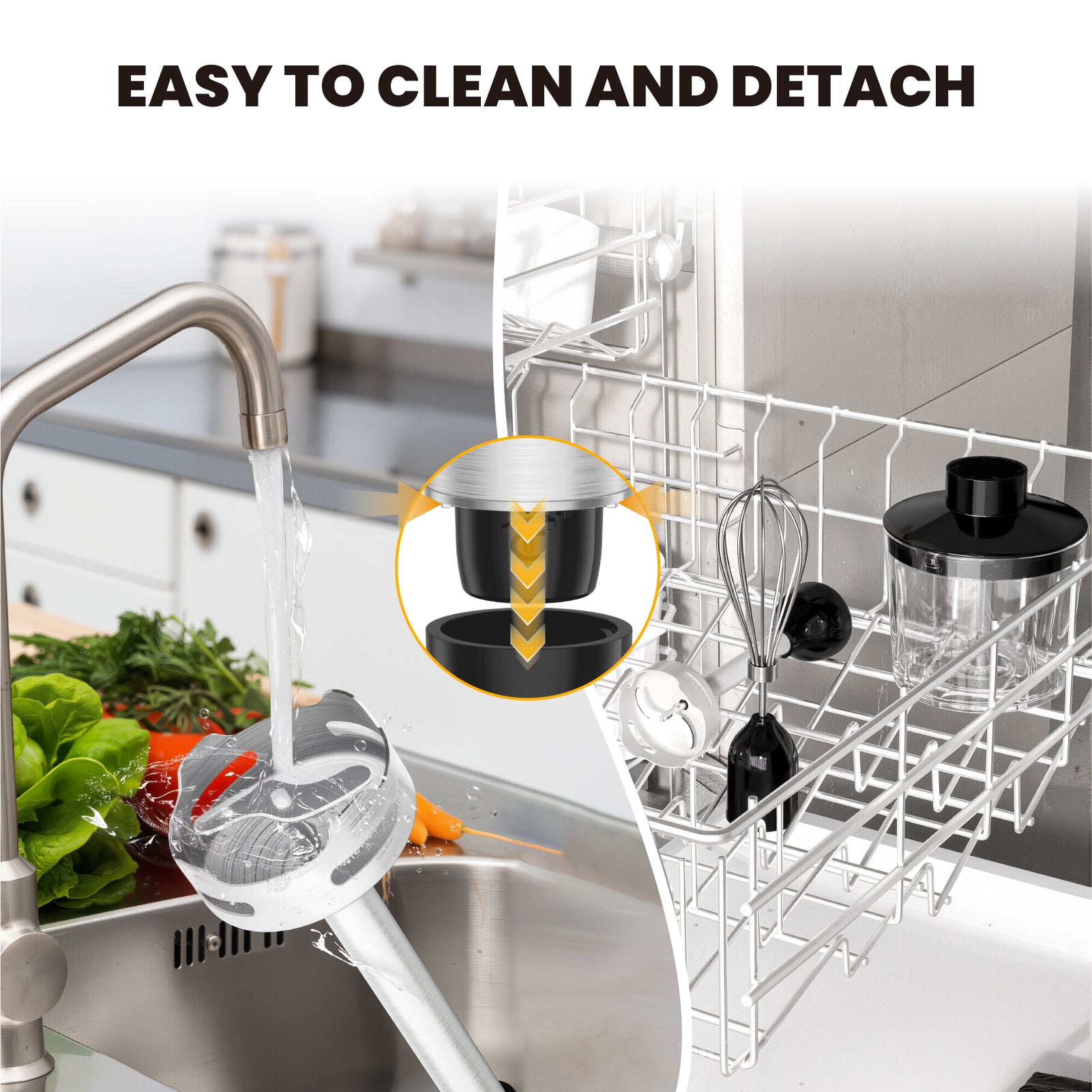 3-in-1 Hand Blender with 350W Motor & 304 Stainless Steel Blades