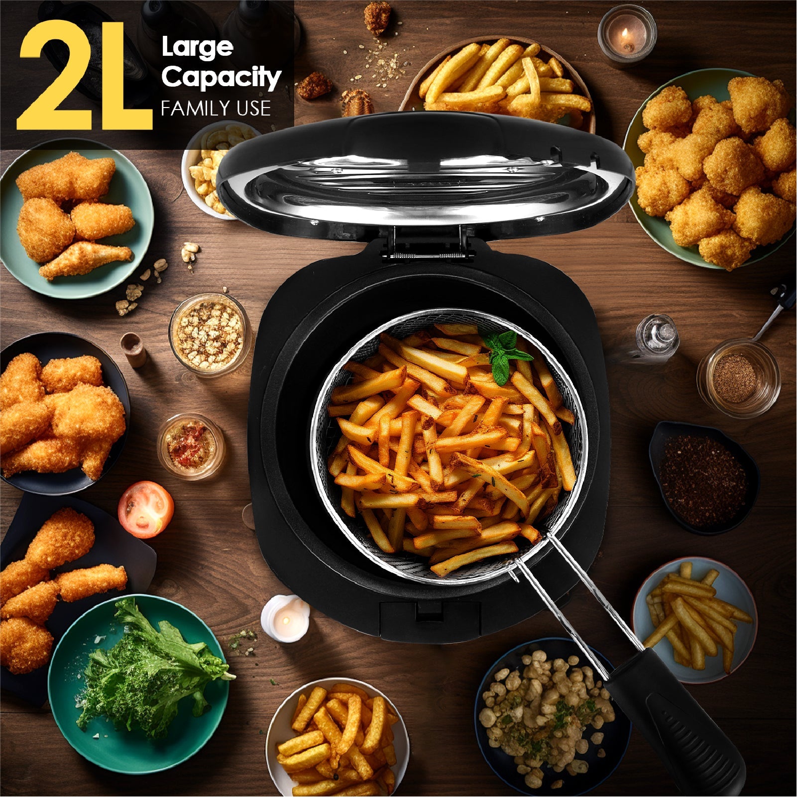 2000W 2L Deep Fat Fryer with Adjustable Temperature & High-Heat Safety