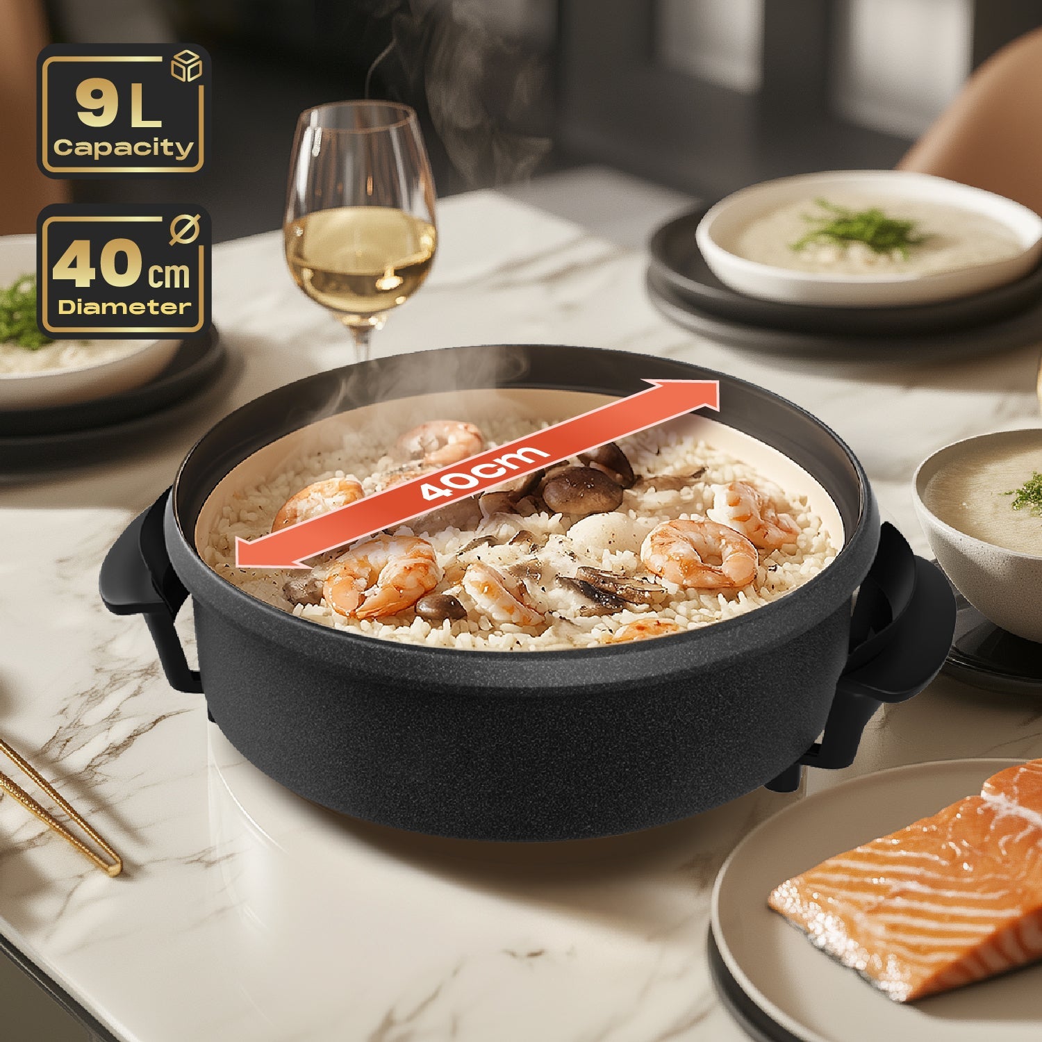 40*7cm Multi Meal Maker with 1500W Power & Adjustable Thermostat