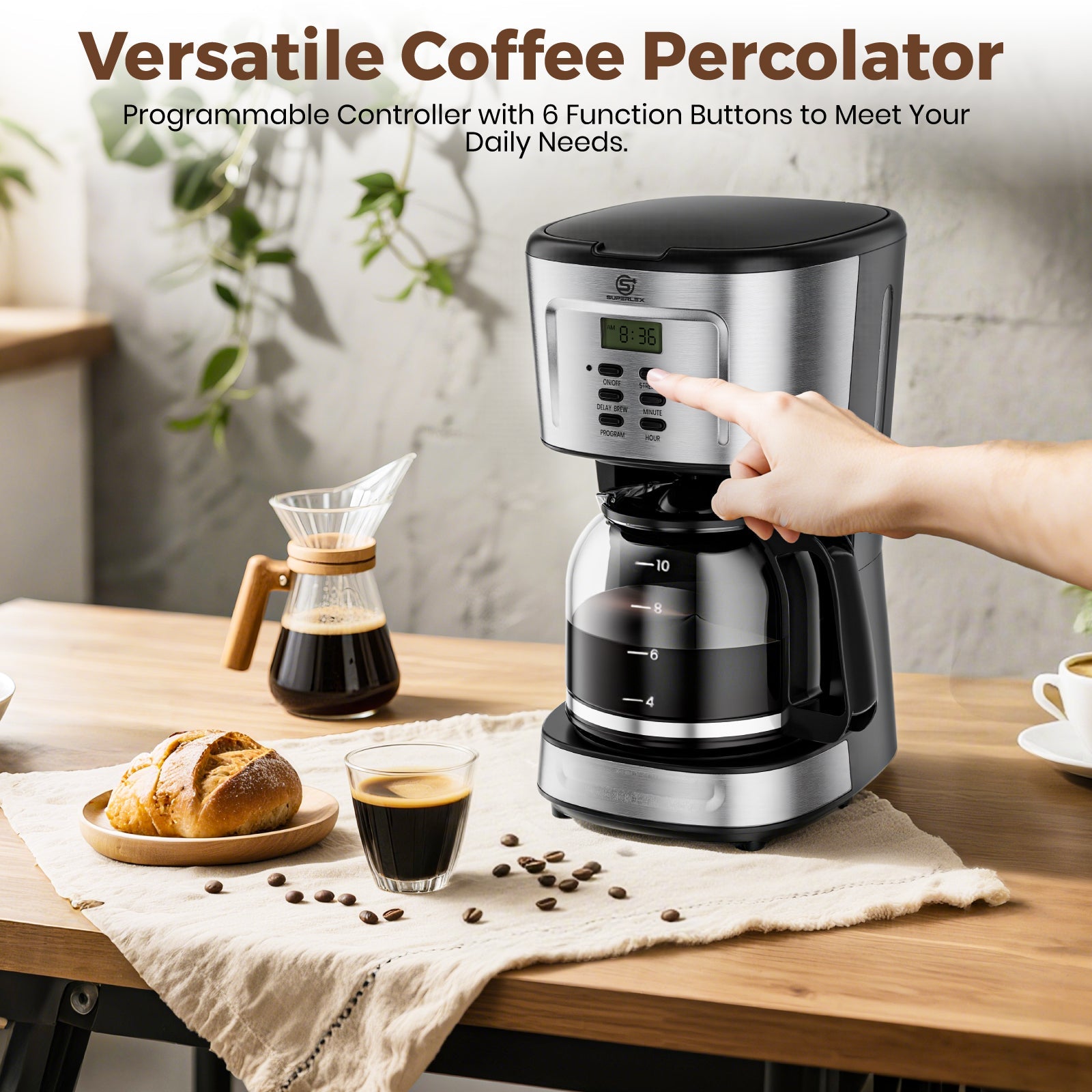 1.5L Drip Coffee Maker 900W with Programmable Timer & LCD Display