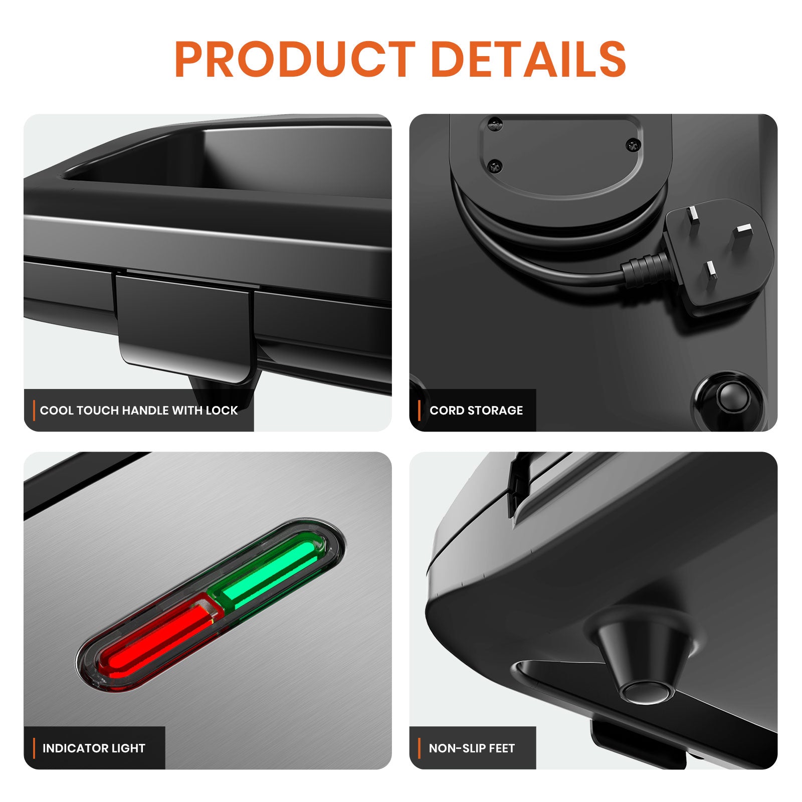 6-in-1 Sandwich Maker with Interchangeable Plates and Fast Heating