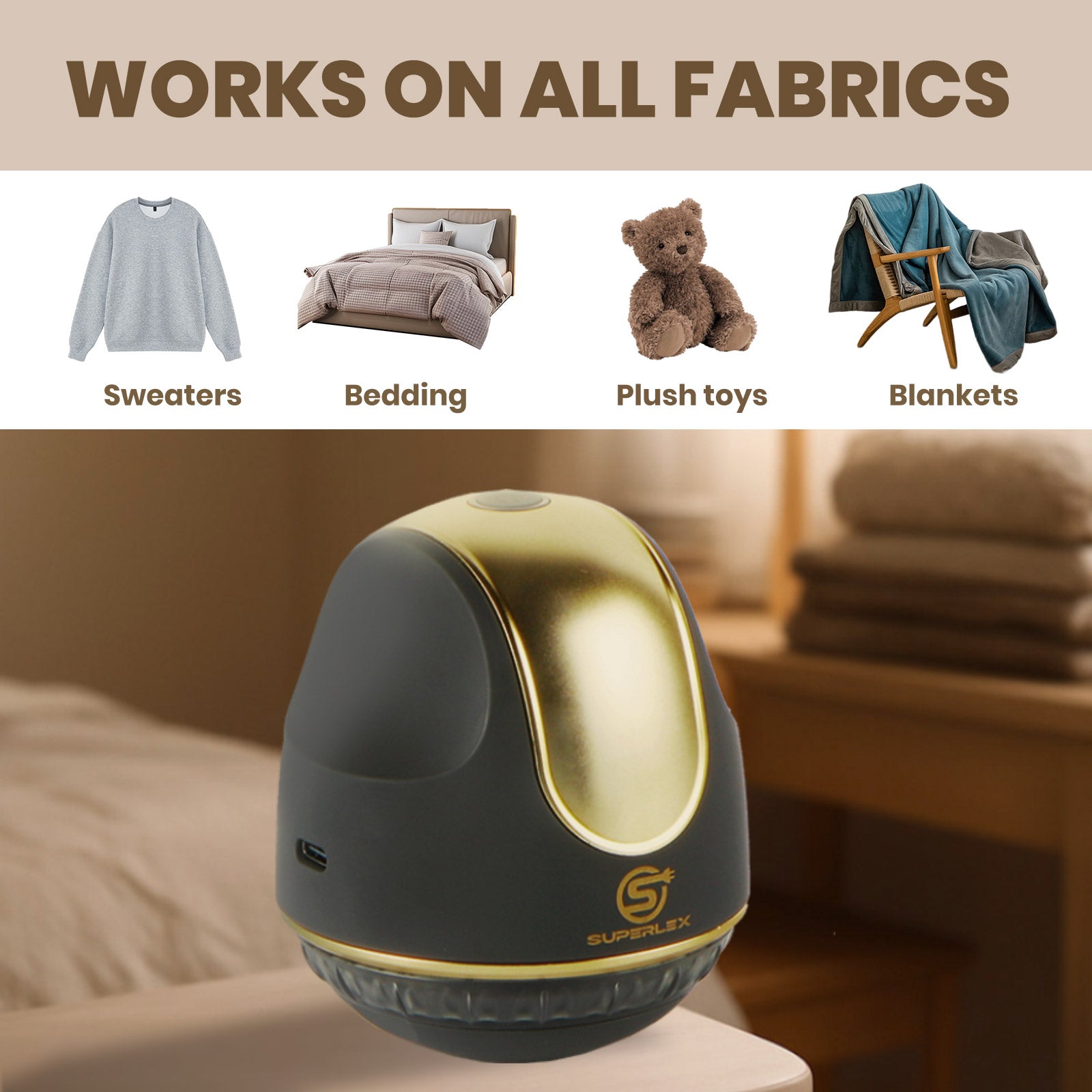 Electric Lint Roller – 3-Needle Blade, DC Motor, USB Type-C Rechargeable