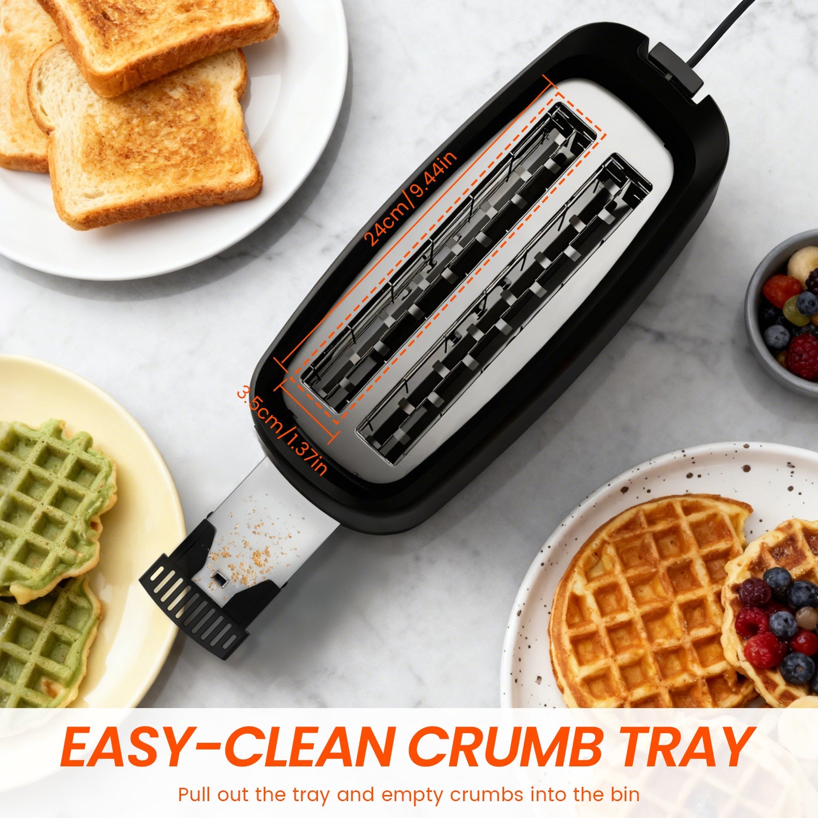 1450W Long Slot 4-Slice Toaster with Adjustable Browning & Auto Pop-Up