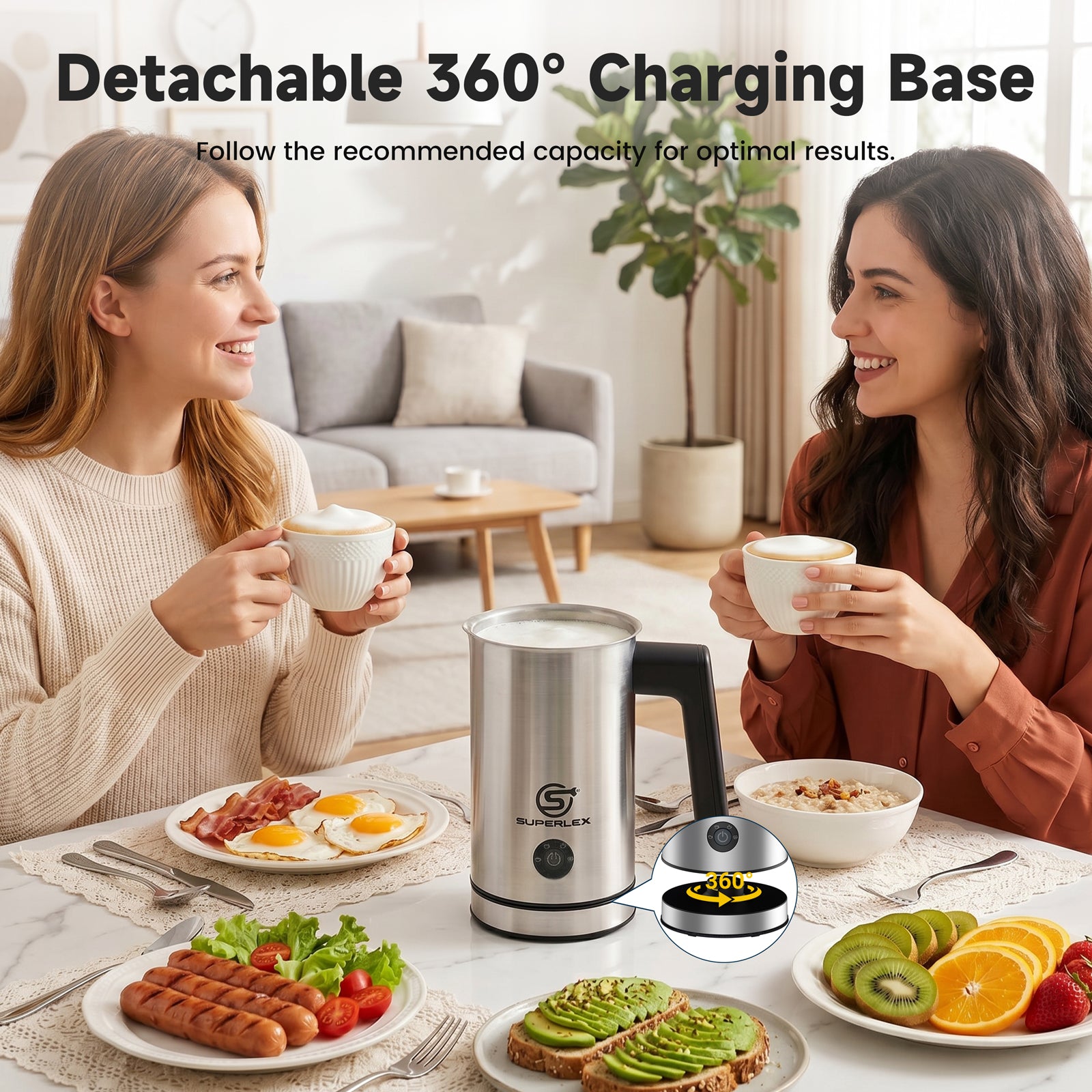 500W 4-In-1 Stainless Steel Milk Frother with Safe & Easy One-Touch Operation