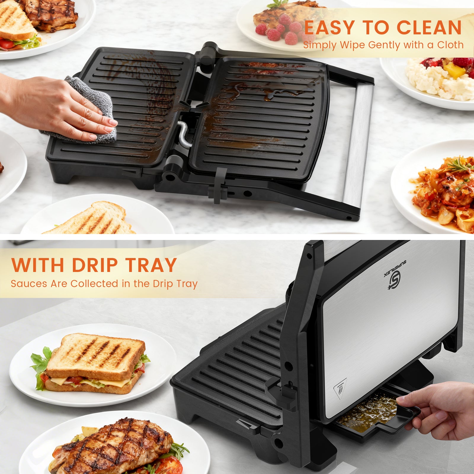 Stainless Steel Electric Medium Grill with Even Heating