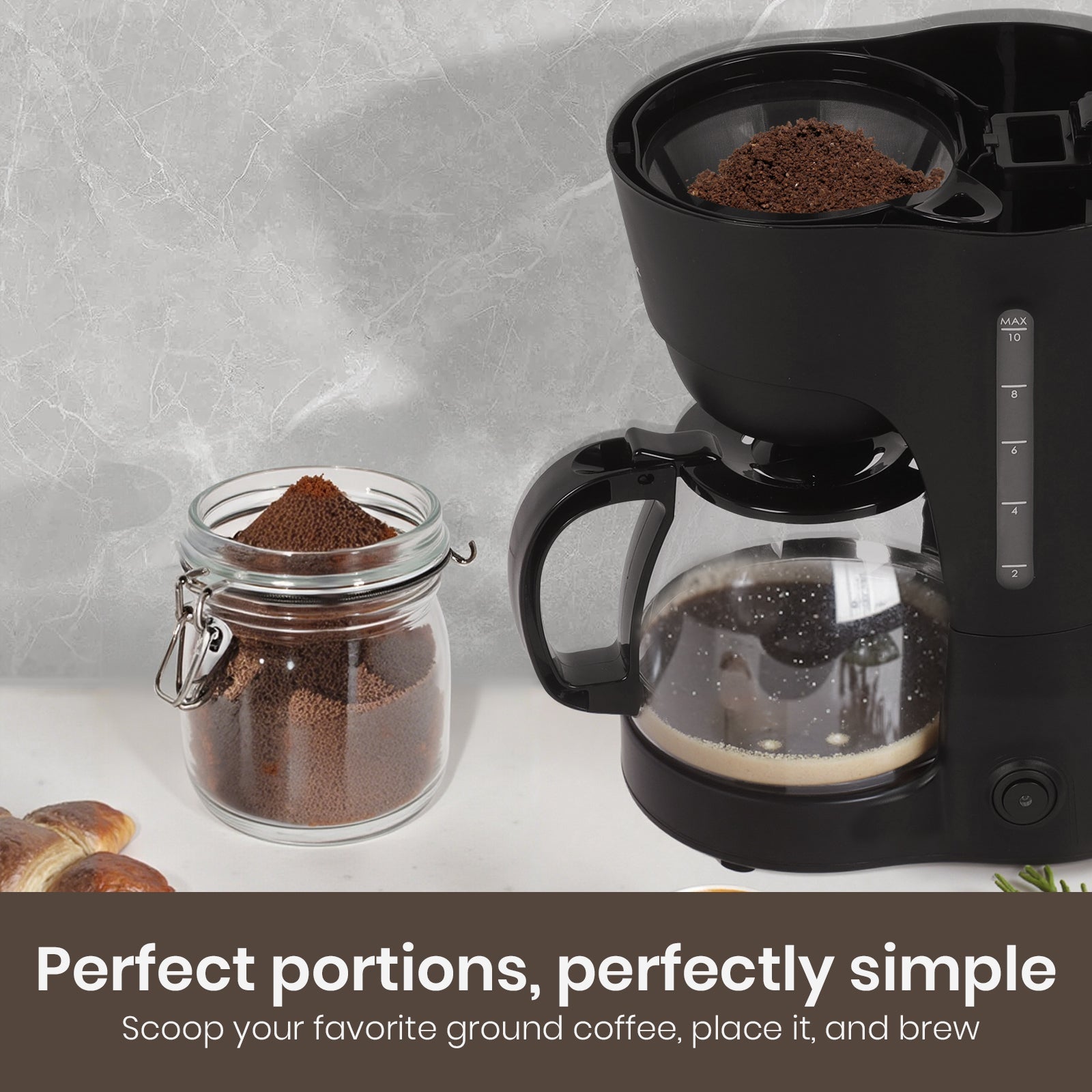 600W Drip Coffee Maker with 1.25L Glass Carafe & Anti-Drip Function