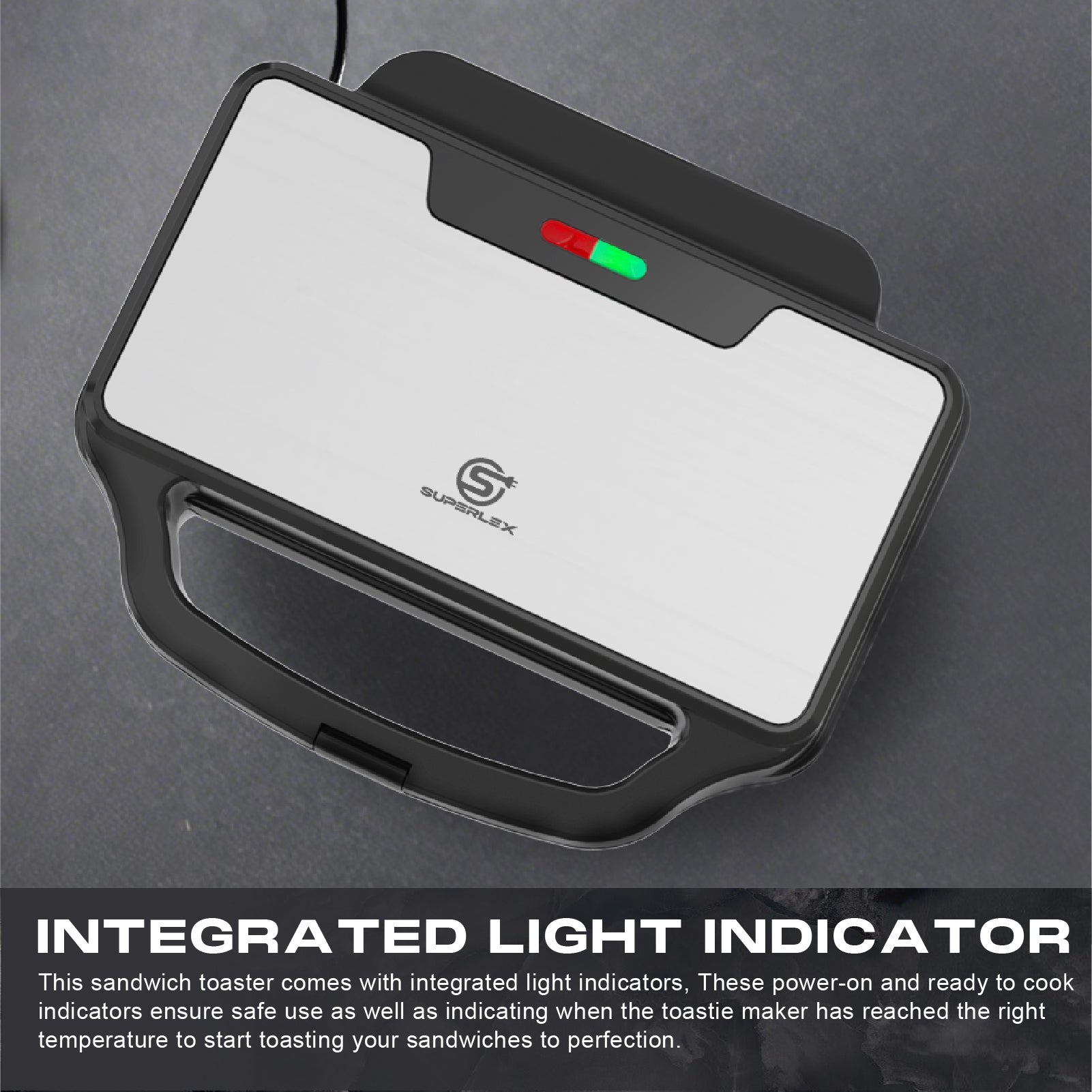 Stainless Steel XL Sandwich Maker 900W with Non-Stick Plates & Cool-Touch Handle