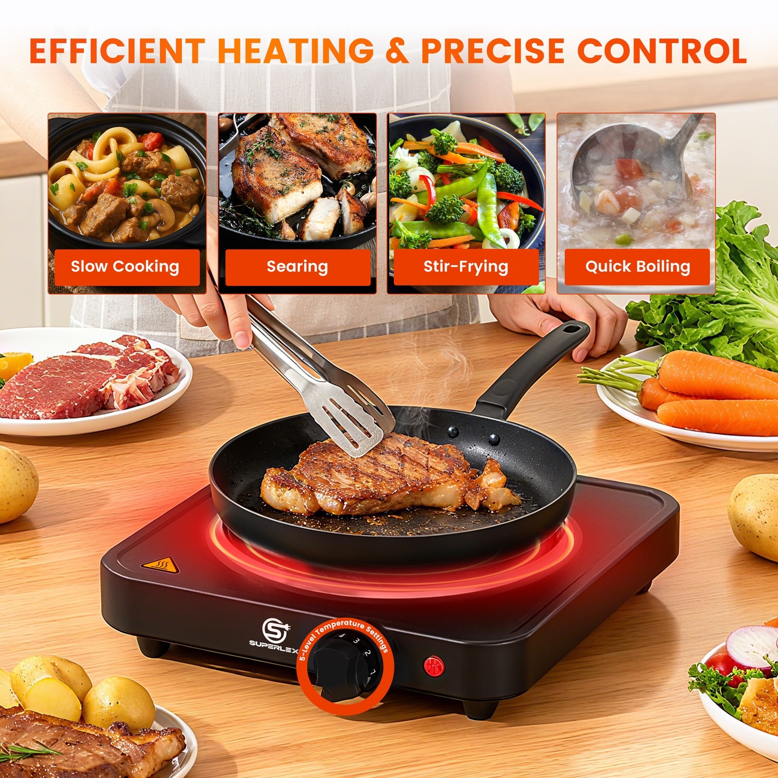 Single Hot Plate 1500W with Adjustable Thermostat & Compact Portable Design