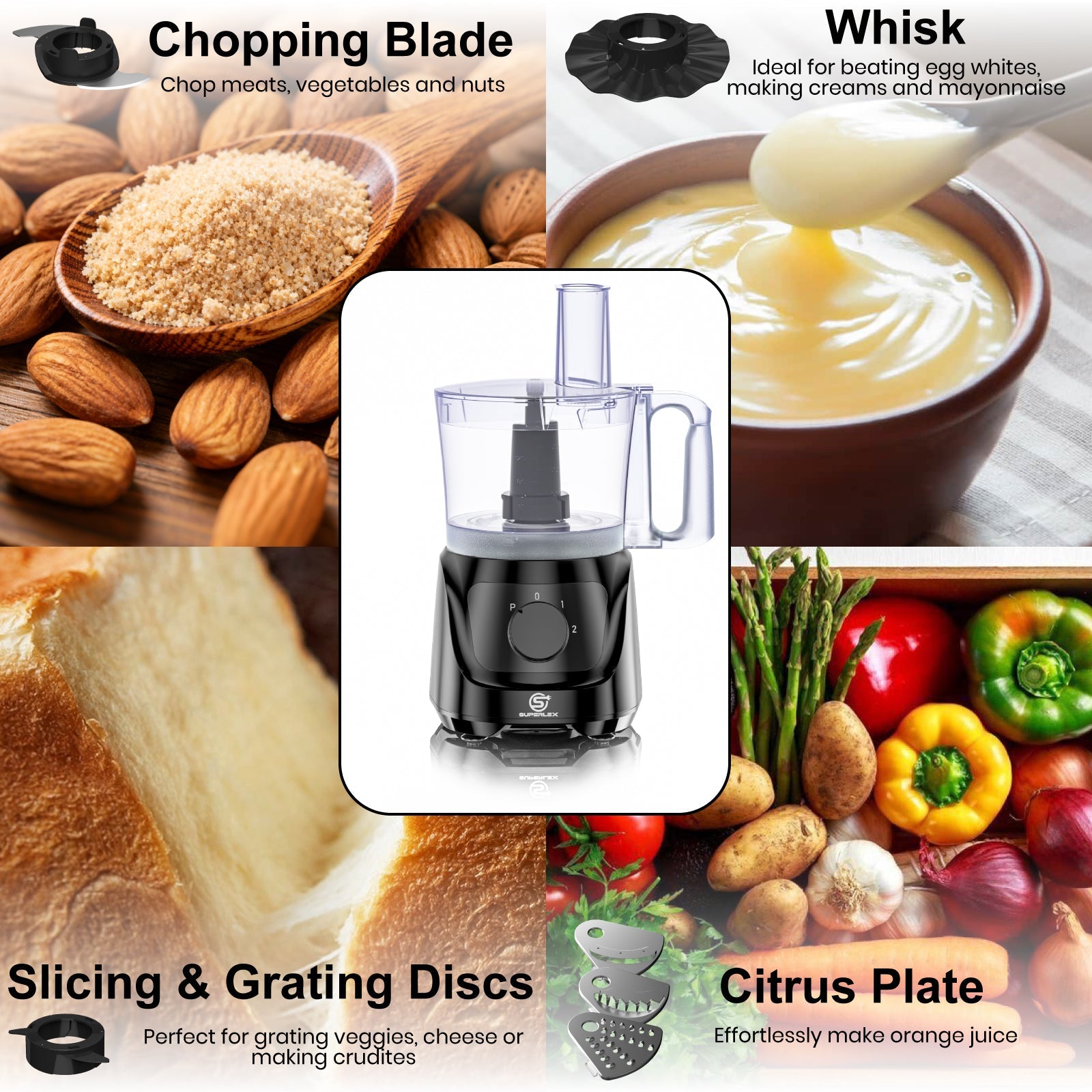 800W Compact Food Processor with Multi-Function Slicing & Blending