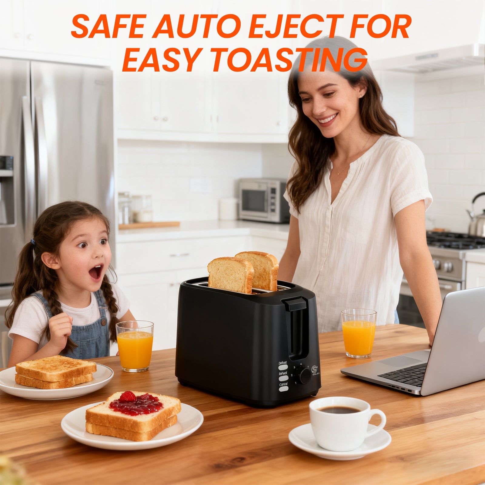 750W 2-Slice Toaster with Adjustable Browning & Auto Pop-Up