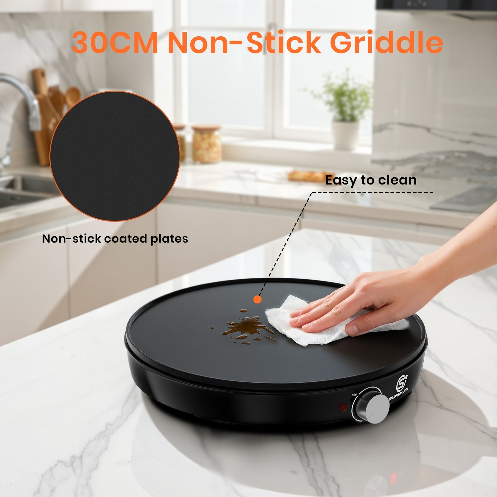 1000W Crepe Maker with Non-Stick Plates & Adjustable Temperature Control