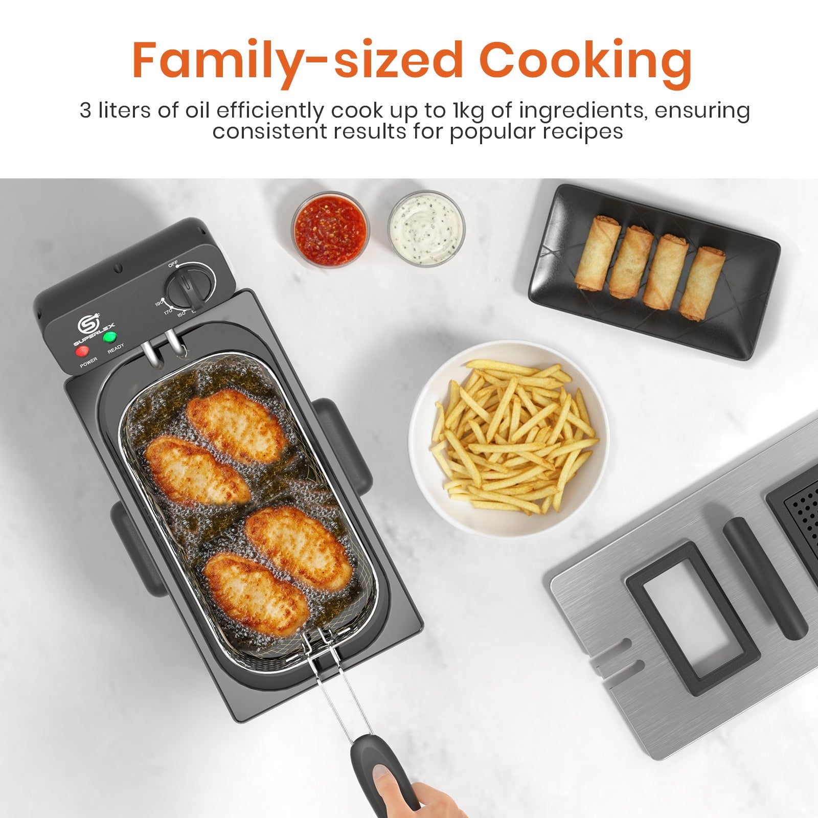 3L Stainless Steel Deep Fat Fryer 2000W with Adjustable Temperature & Safety Basket