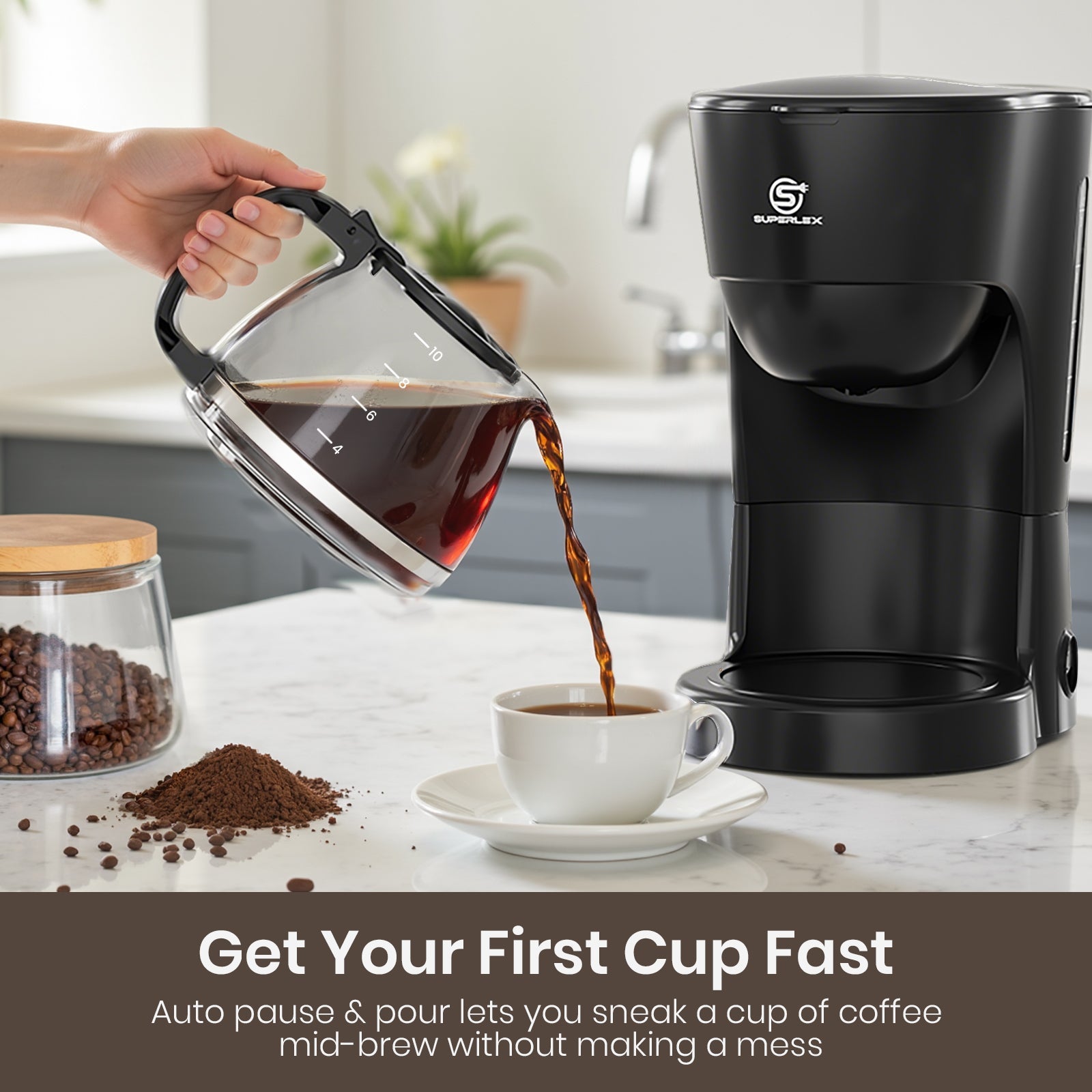600W Drip Coffee Maker with 1.25L Glass Carafe & Anti-Drip Function